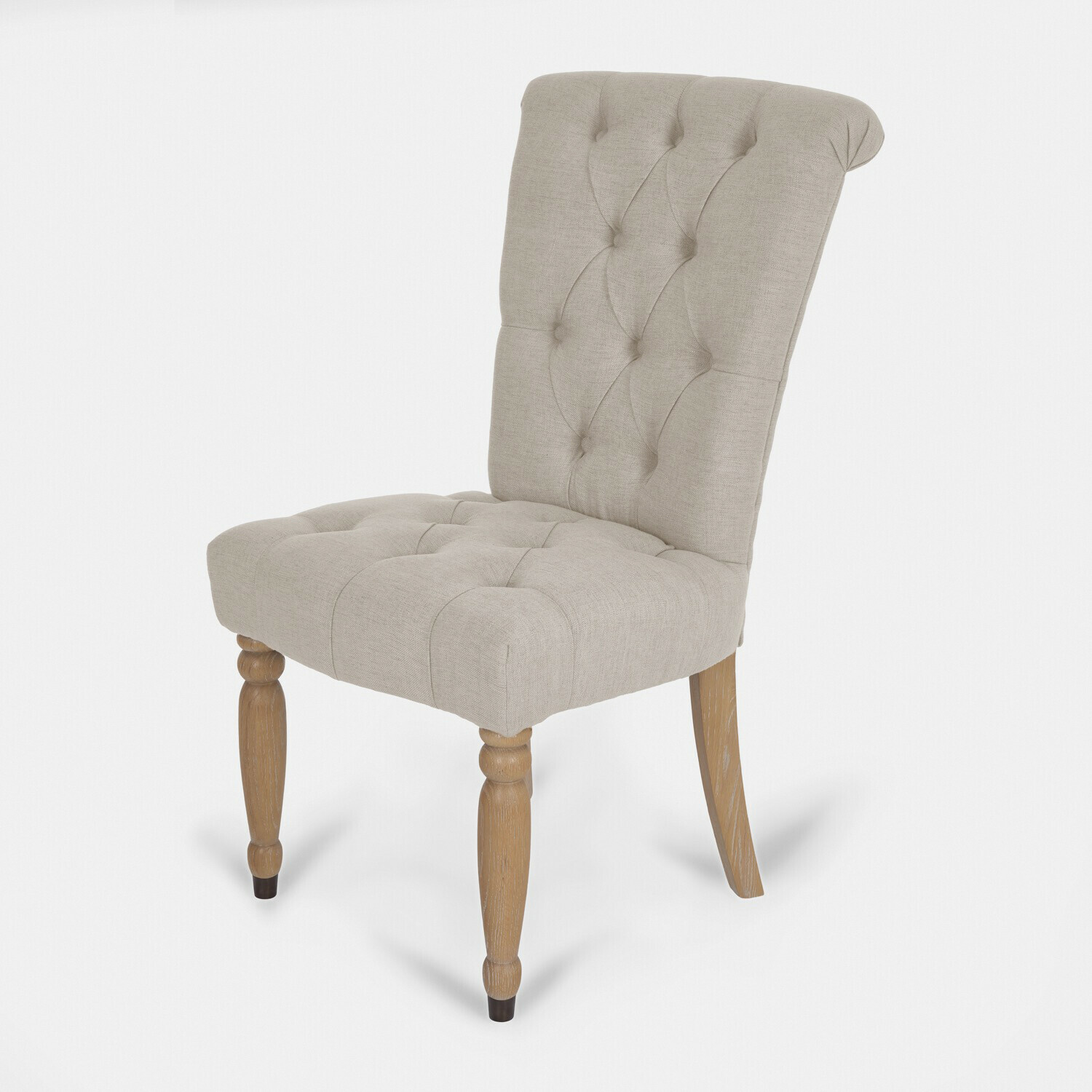 Sedia Claville Sedia imbottita grigia con gambe in legno e schienale capitonné per sala da pranzo