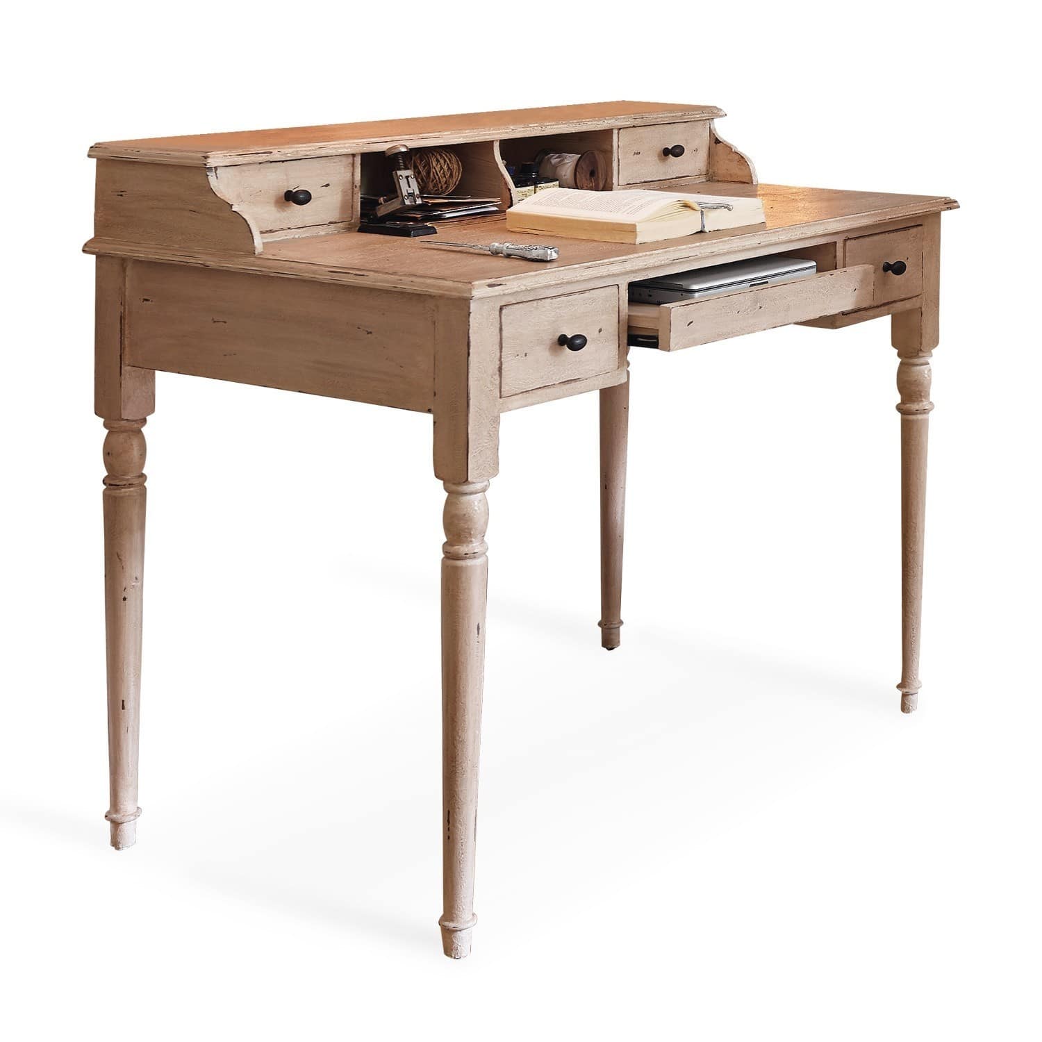 crema Segreteria crema in legno con cassetti e ripiani, stile vintage per ufficio e casa