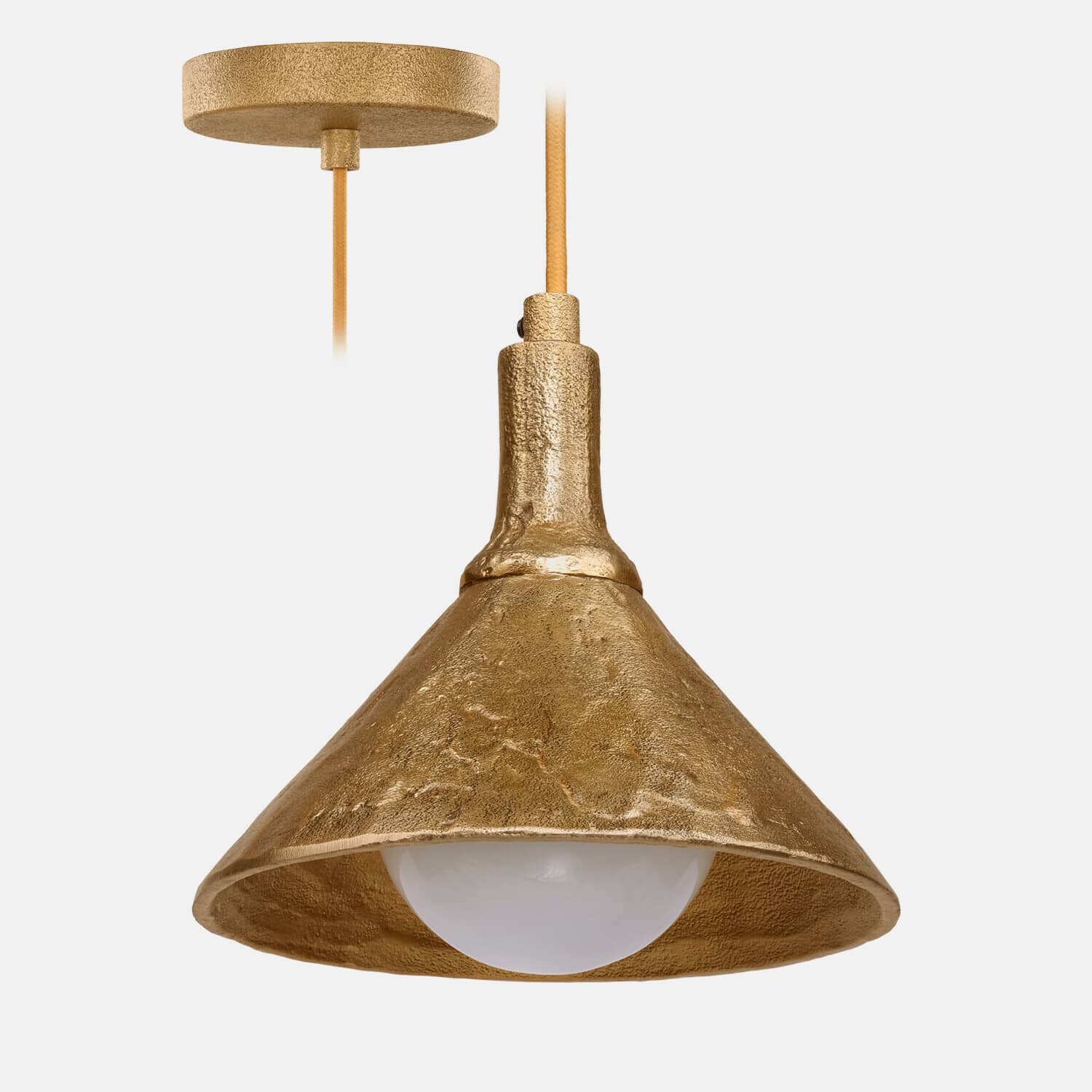 Lampada a sospensione Quenlivre Lampada a sospensione in metallo dorato con paralume testurizzato e lampadina bianca per interni