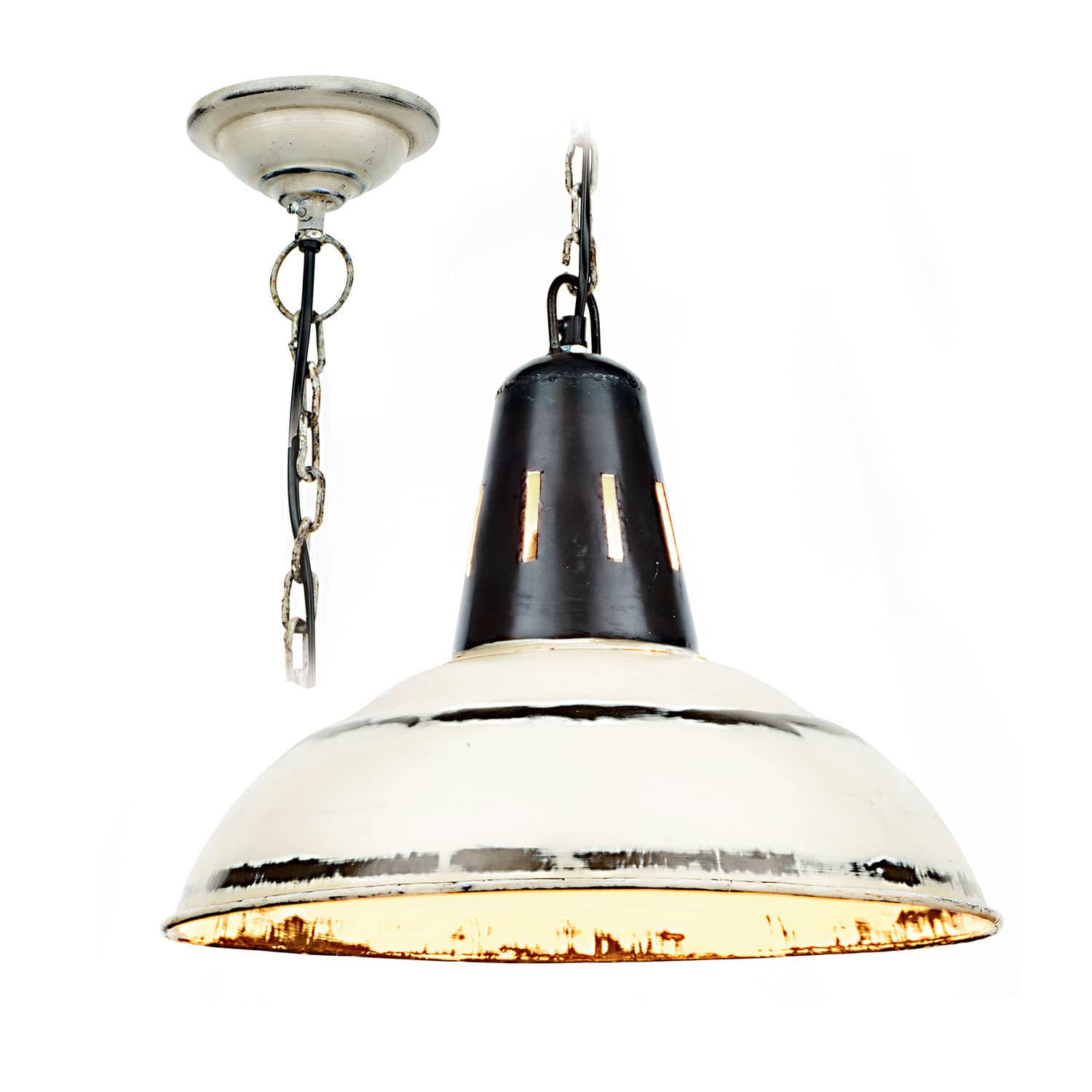 Lampada a sospensione Dukes Lampada a sospensione vintage in metallo bianco e nero con catena, stile industriale per interni