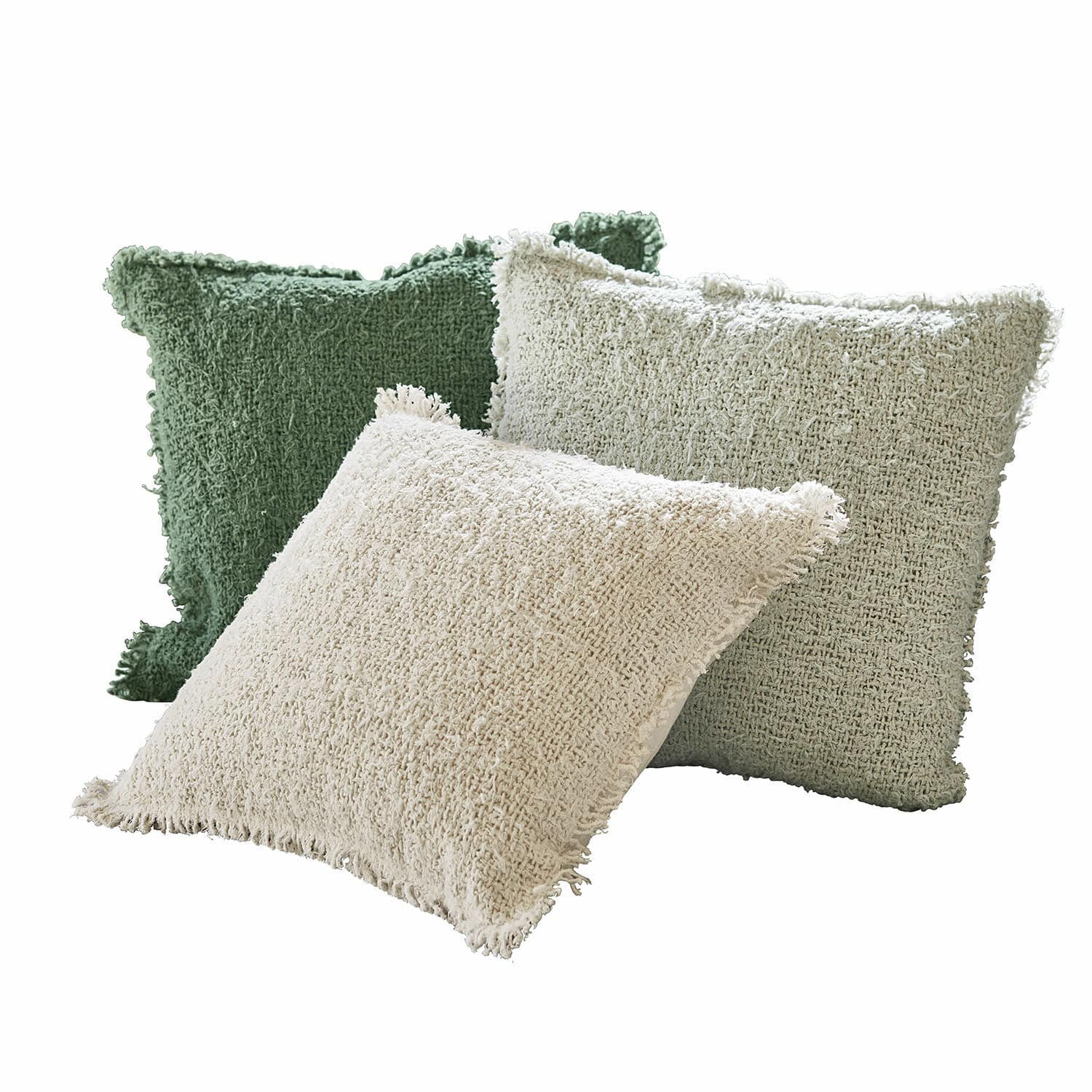 Set di 3 copricuscini Juliana Set di tre cuscini decorativi in tessuto morbido verde e crema per un ambiente accogliente