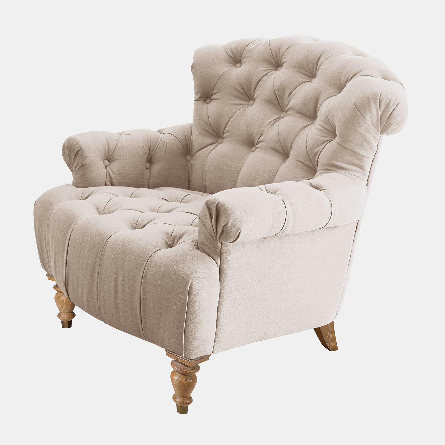 Poltrona Springfield Poltrona beige in tessuto con gambe in legno, comodo arredo per soggiorno