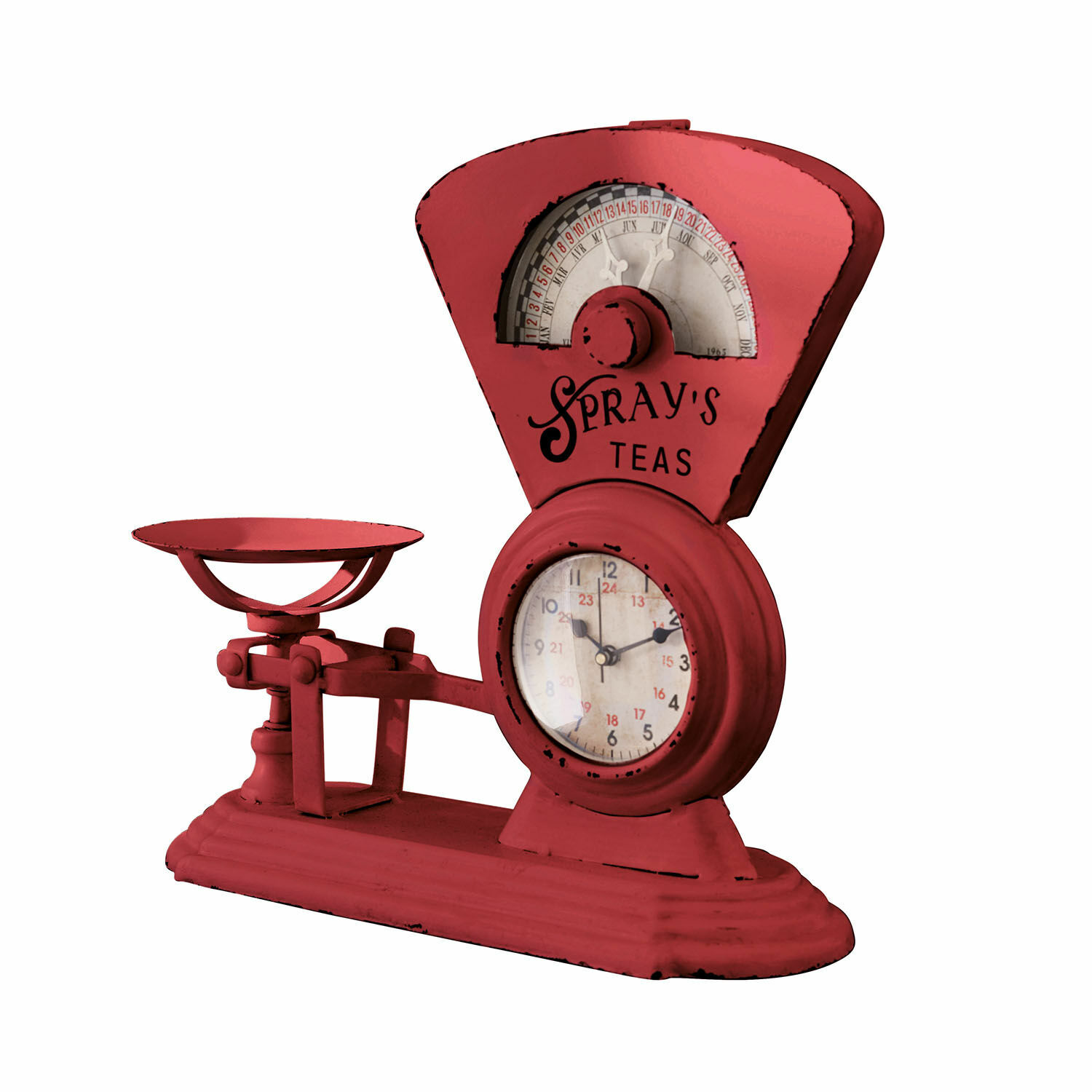 rosso antico Bilancia da cucina rossa in metallo con orologio e scritta Spray's Teas, stile vintage