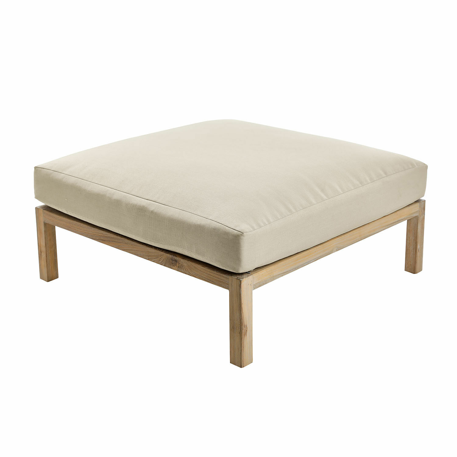 Pouf Chancenay Poggiapiedi con cuscino beige chiaro e struttura in legno, mobile comodo per soggiorno