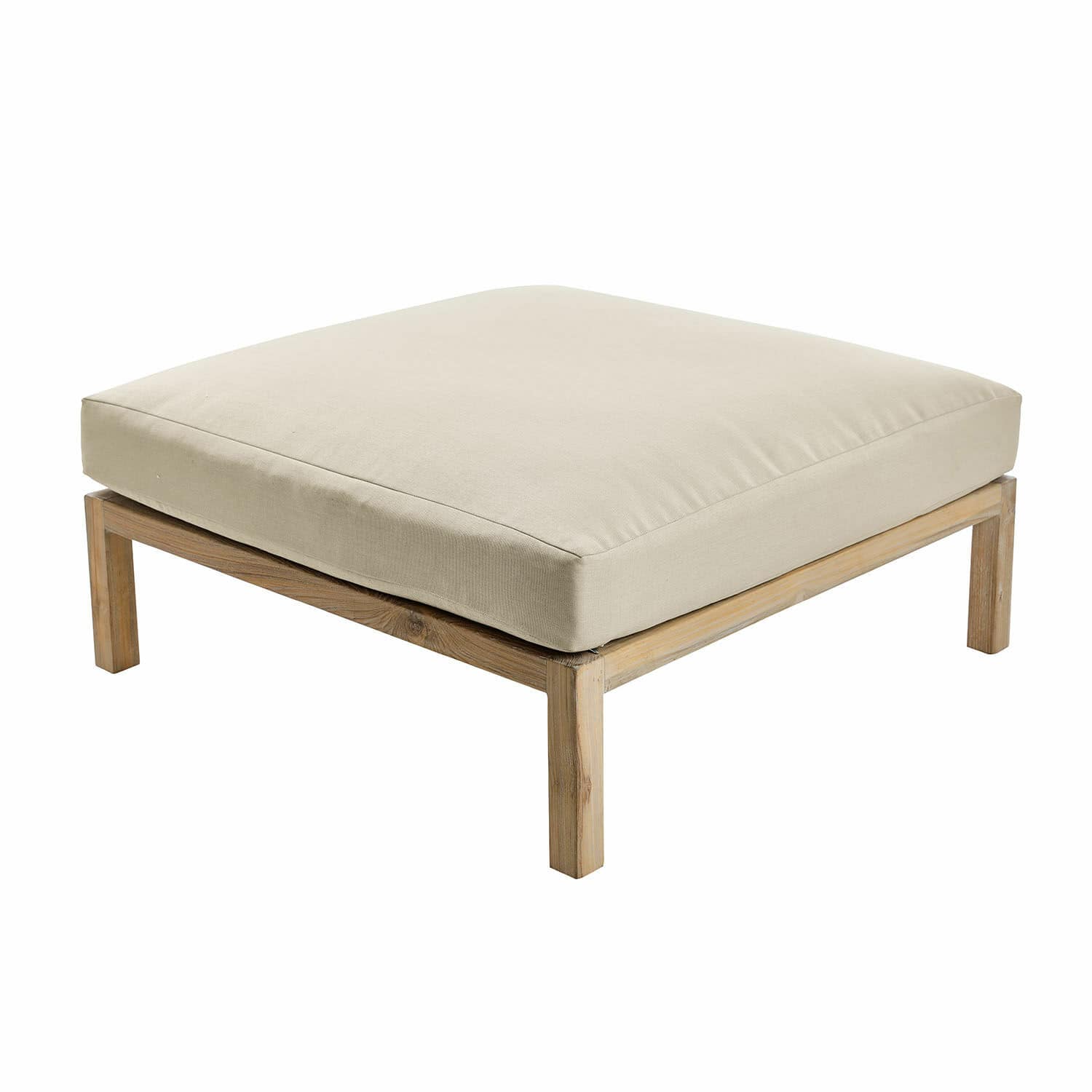 Pouf Chancenay Poggiapiedi con cuscino beige chiaro e struttura in legno, mobile comodo per soggiorno