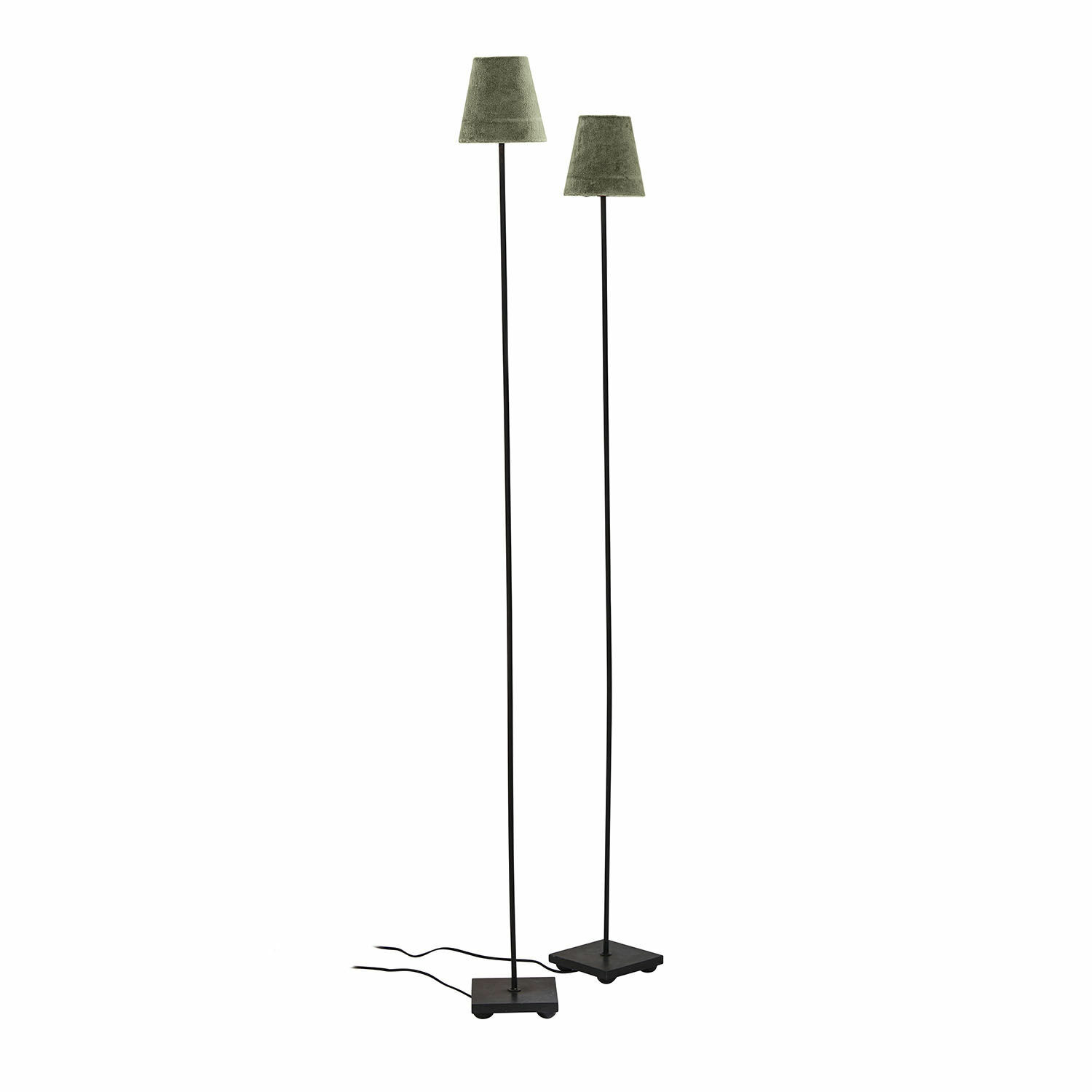 cachi/nero Set di due lampade da terra Tacoma con paralume kaki e base nera in metallo per soggiorno