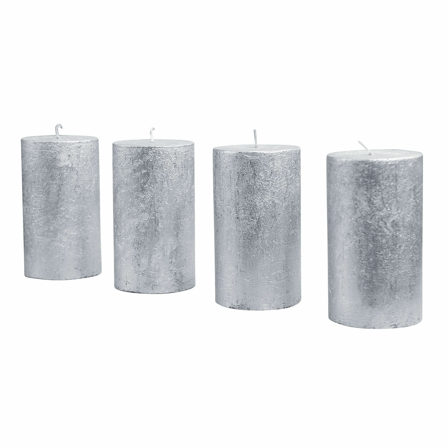argento Set di 4 candele argento Braga con superficie strutturata, decorazione per interni, candele decorative