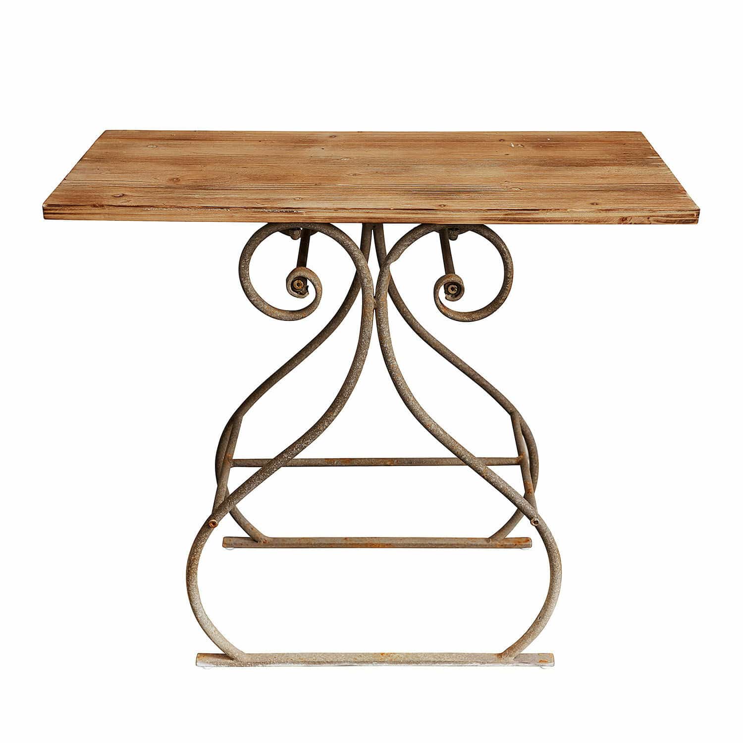 Consolle Clermontis Tavolo con piano in legno chiaro e base in metallo con decorazioni a spirale, stile rustico