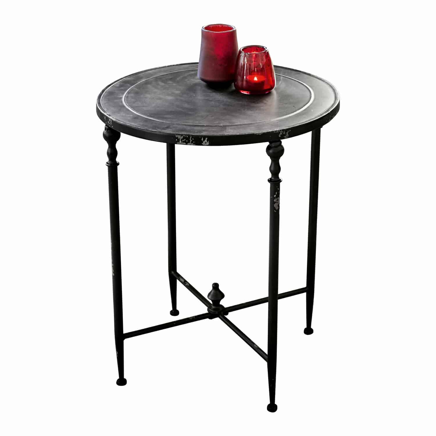 Tavolino di complemento Danbury Tavolino rotondo nero in metallo con gambe decorative e portacandele rossi sul piano