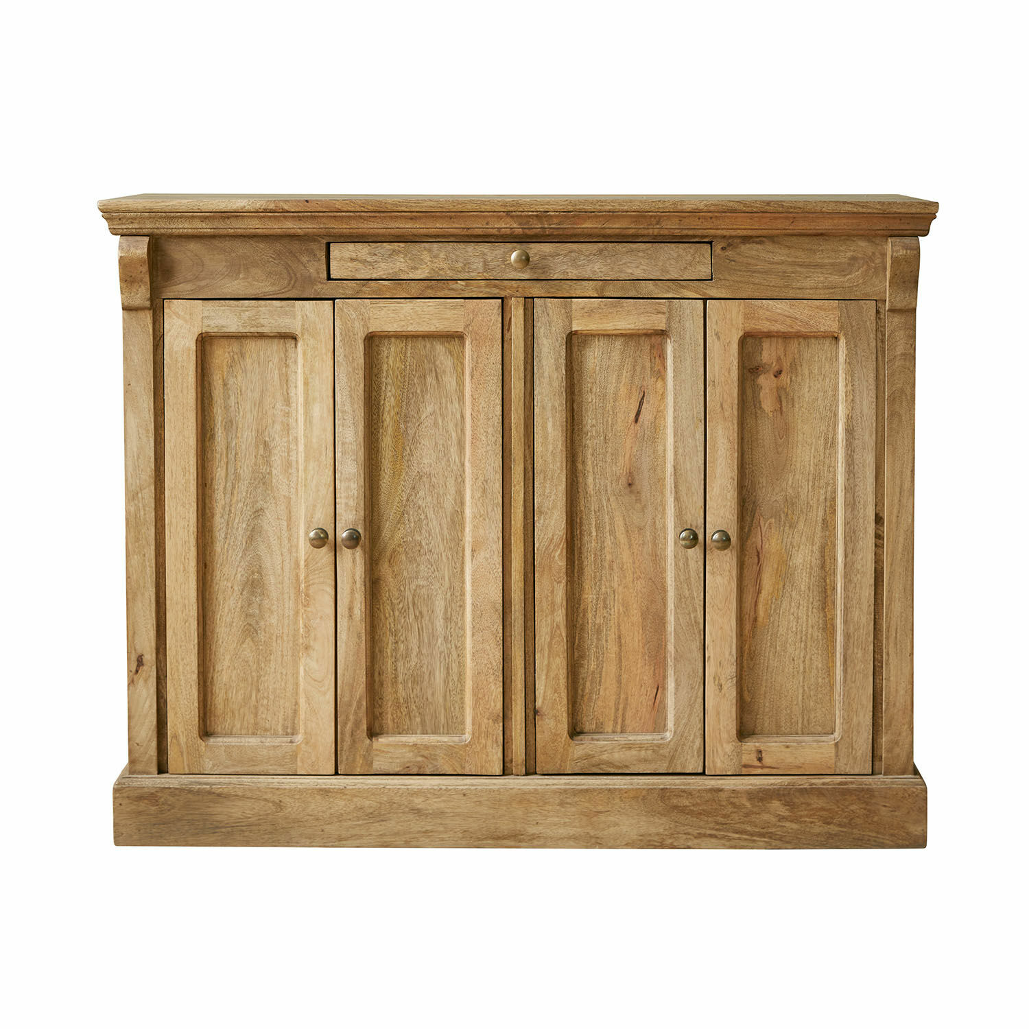 Comò Winthorpe Credenza in legno di mango colore naturale con quattro ante e un cassetto per riporre oggetti