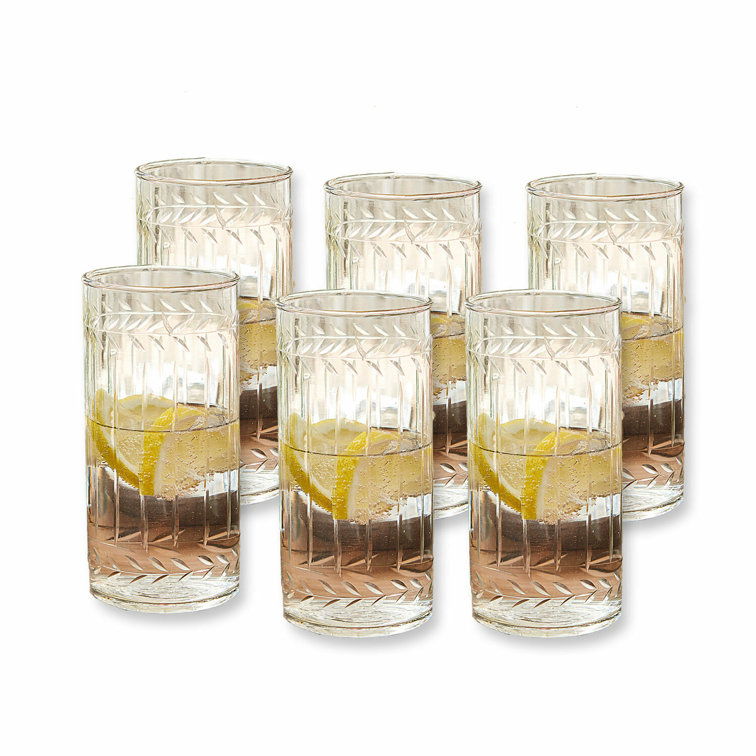 Set di 6 bicchieri Padiès Set di sei bicchieri in vetro trasparente con motivo inciso e fetta di limone