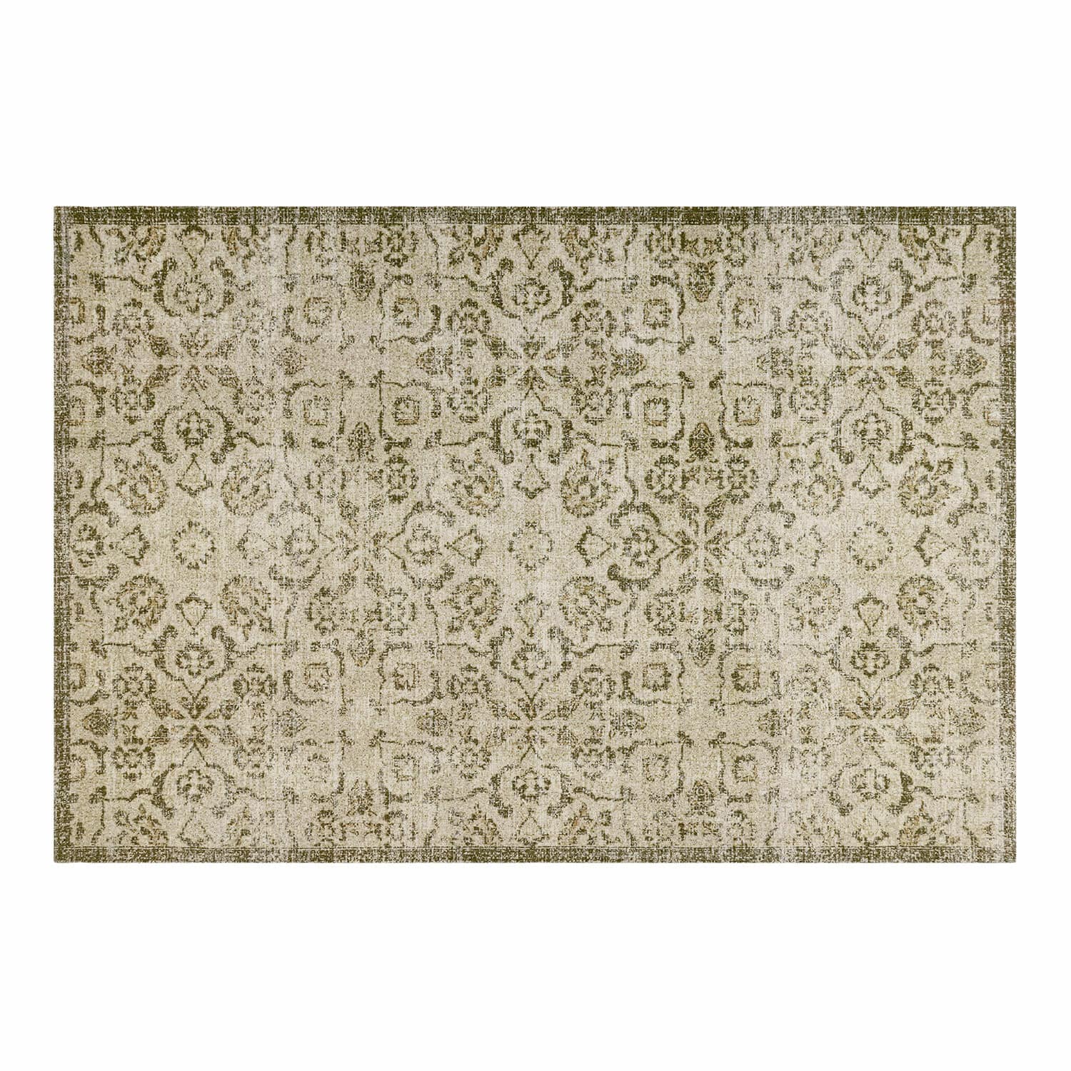 Tappeto Calperino Tappeto vintage con motivo beige e verde, materiale morbido, decorazione d'interni