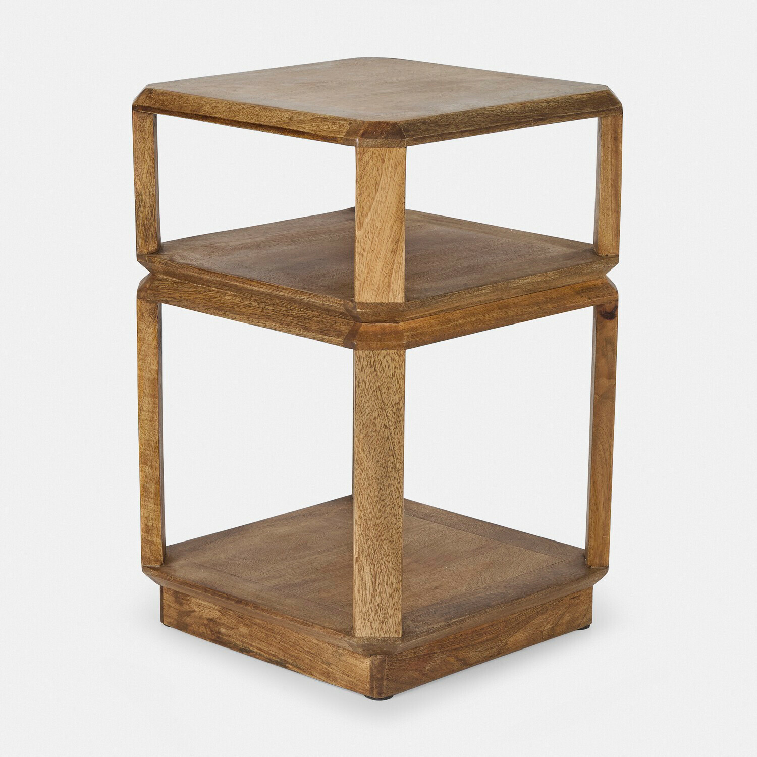 Tavolino di complemento Inverly Tavolino in legno naturale con tre ripiani, design semplice per soggiorno