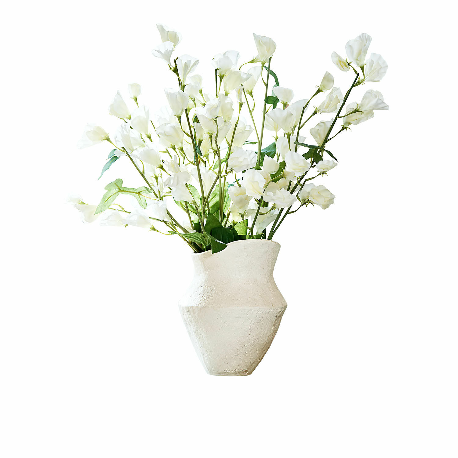 Vaso Cantresse Vaso in ceramica bianca strutturata con mazzo di fiori bianchi decorativi per interni