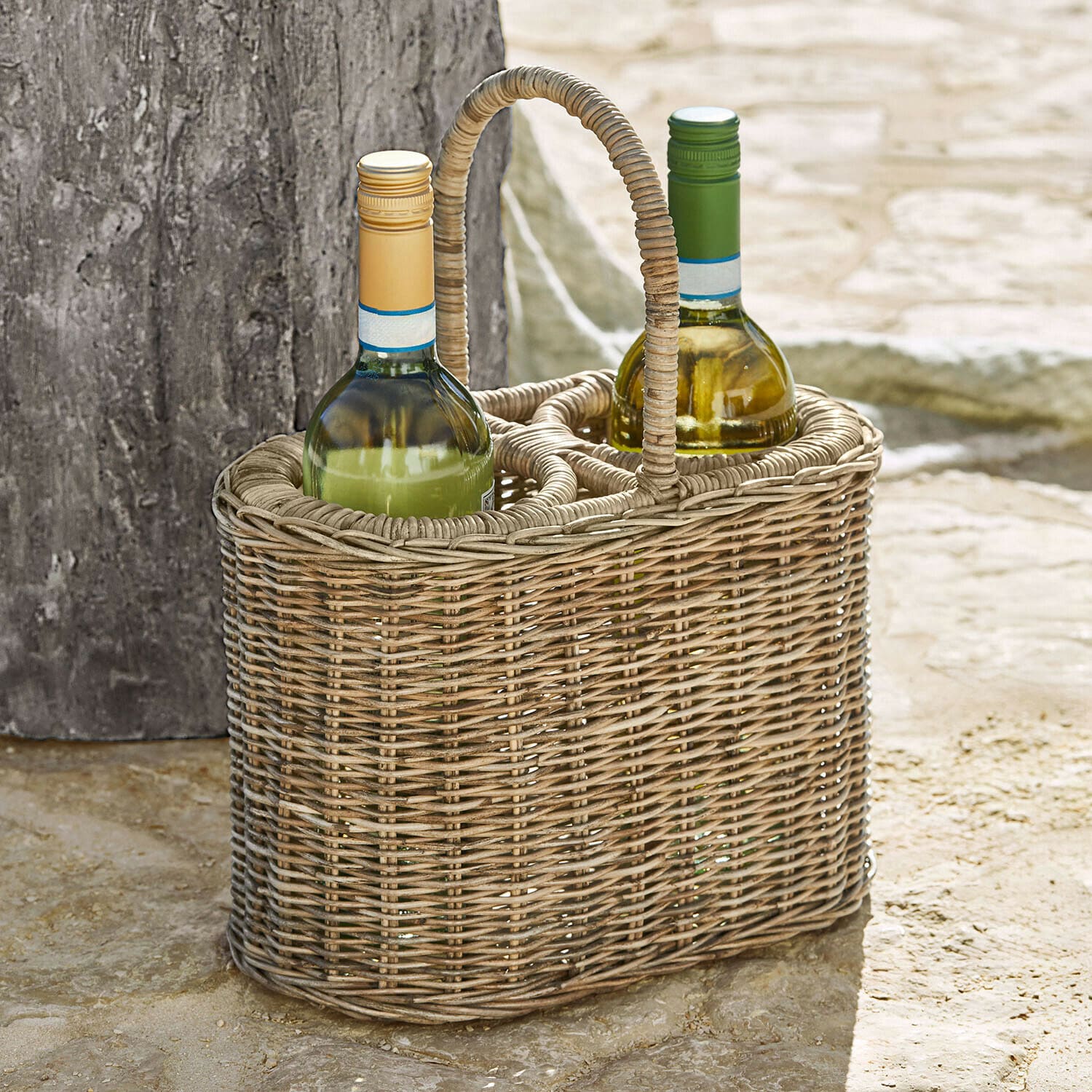 Portabottiglie Calennent Cesto in vimini naturale beige per due bottiglie di vino, pratico ed elegante per picnic