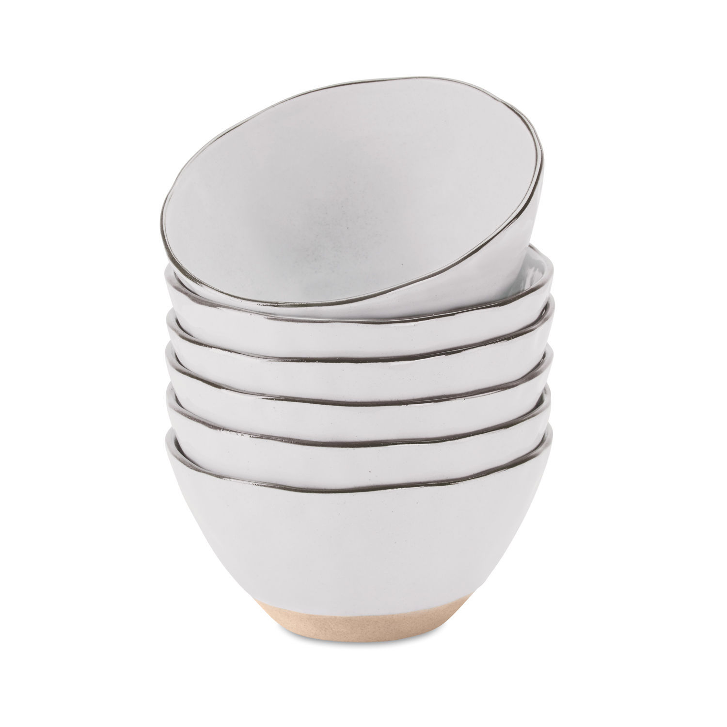 bianco opaco Set di 6 ciotole Biarritz bianche in ceramica opaca con base naturale, stoviglie moderne