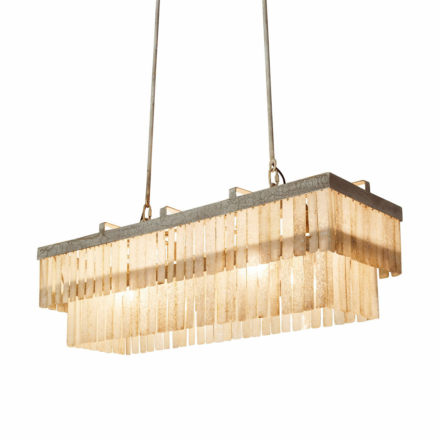 Lampadario Krauville Lampada a sospensione con strisce di vetro beige e cornice metallica in stile vintage