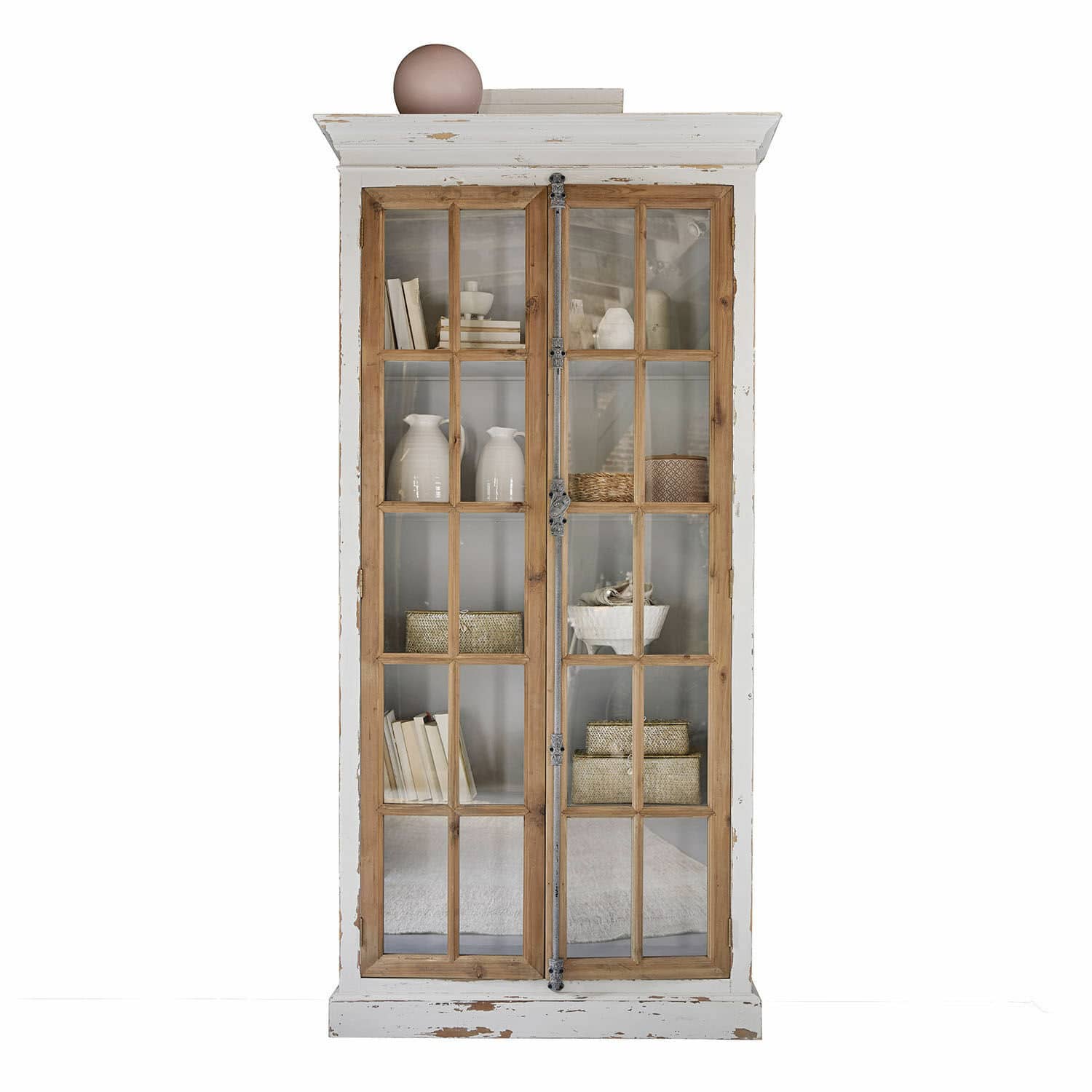 Vetrina Philippe Vetrina in legno con porte in vetro e cerniere metalliche stile vintage, decorazioni interne