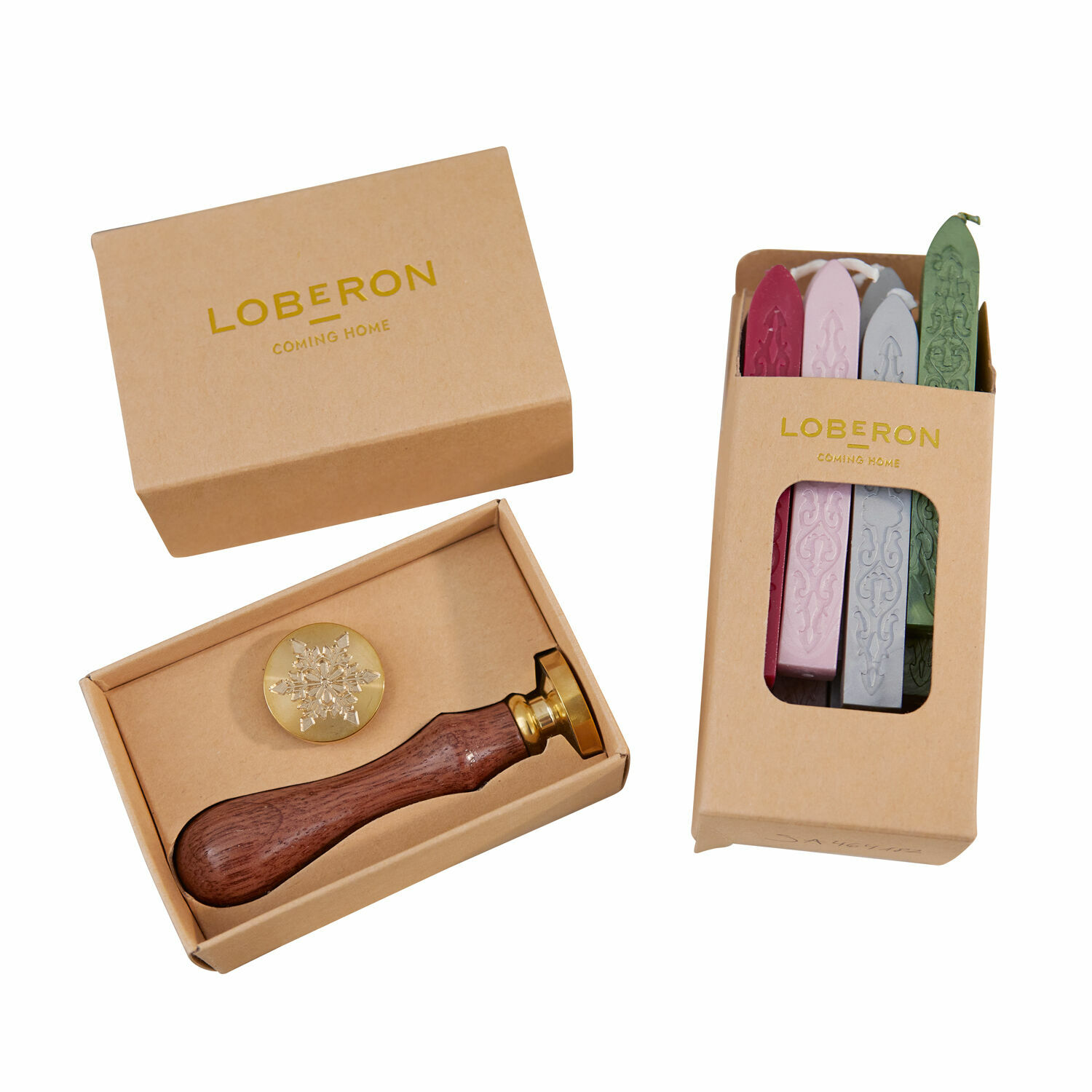 Set timbro con manico in legno e cera colorata per sigilli in confezione di cartone