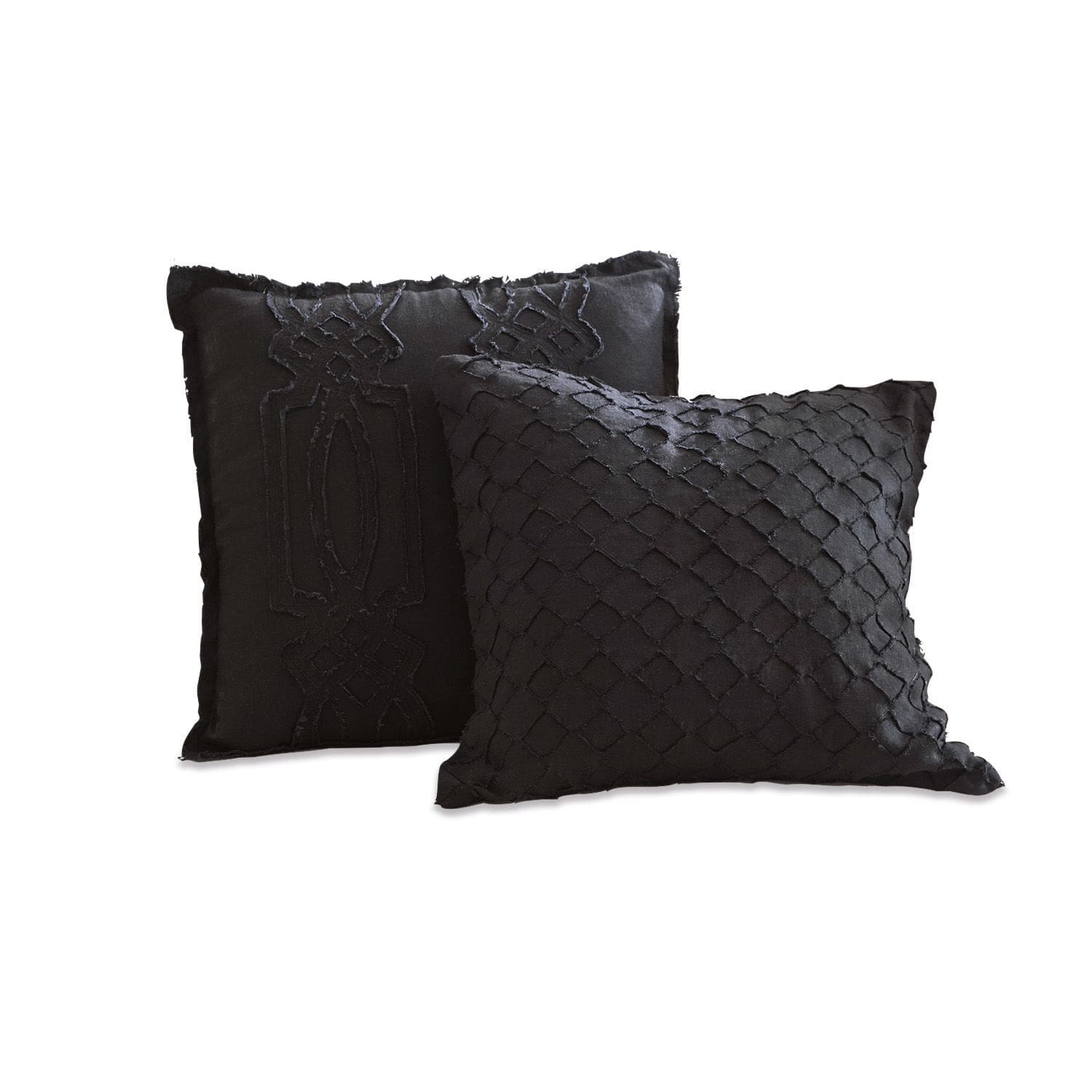 Set di 2 federe Kelnor nere in cotone con motivo decorativo, cuscini per il soggiorno