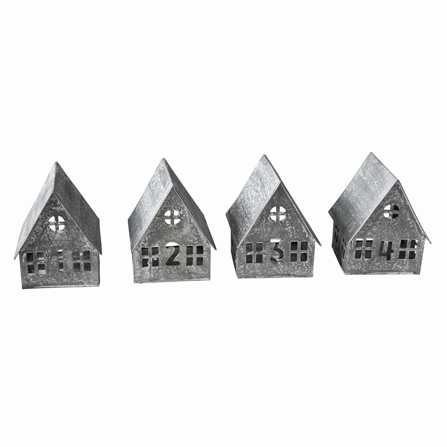 Set di 4 portalumini Ivolere Set di quattro casette decorative in metallo grigio con numeri da 1 a 4 per arredamento
