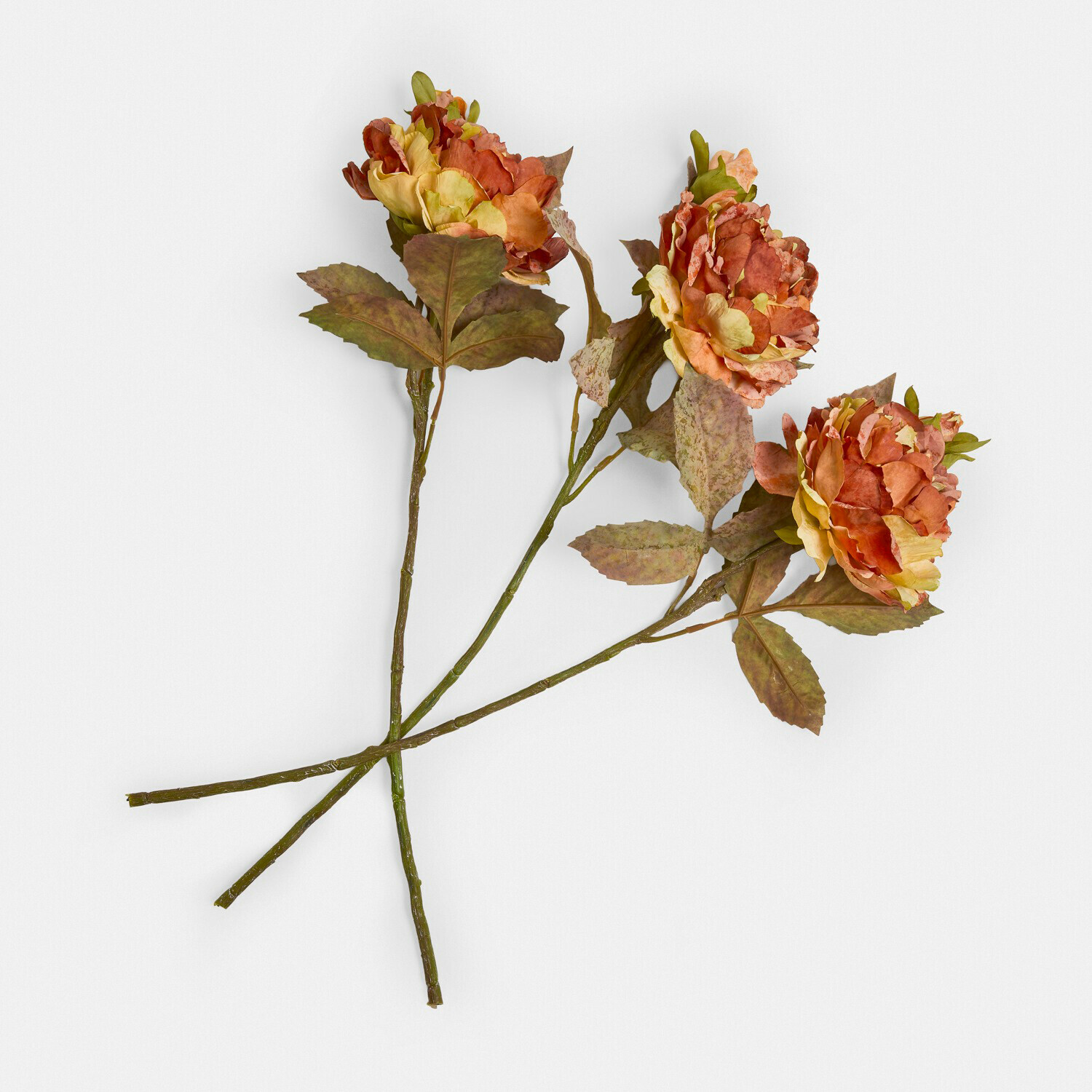 Set di 3 fiori decorativi Ambrayelle Tre fiori artificiali arancioni e gialli con foglie verdi su sfondo bianco