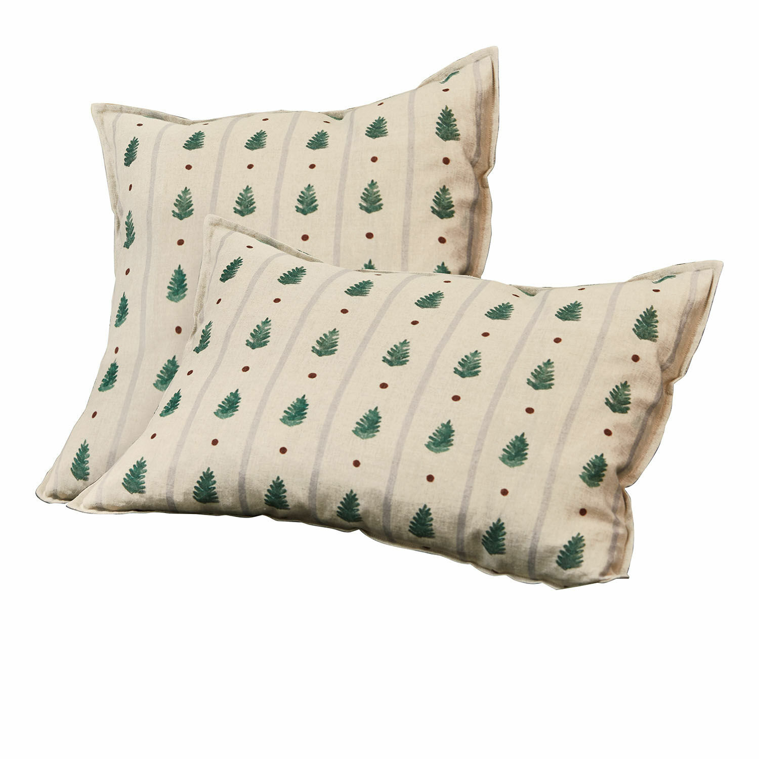 Coppia di copricuscini Emily Set di due cuscini in cotone crema con motivo foglie verdi e puntini marroni per arredamento