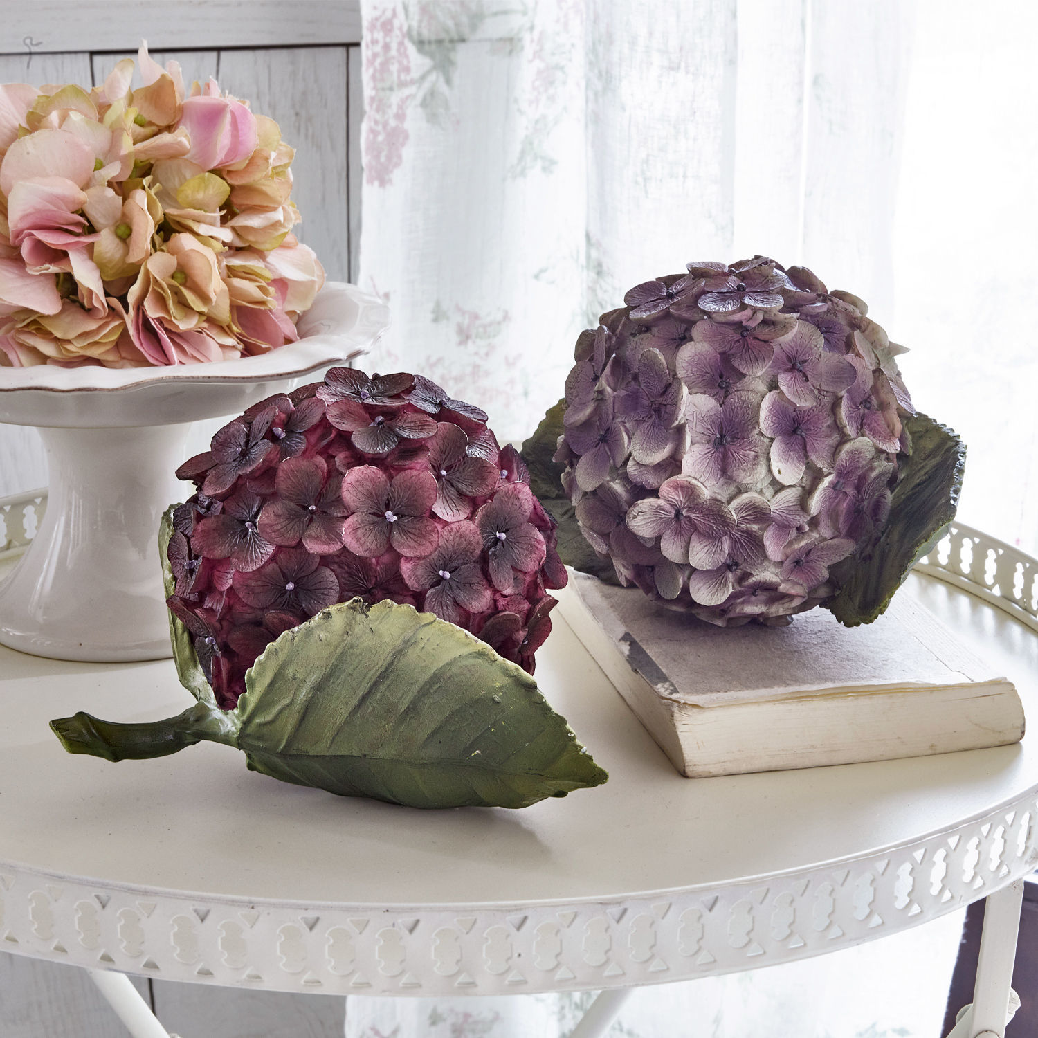 Coppia di fiori decorativi Hortensie
