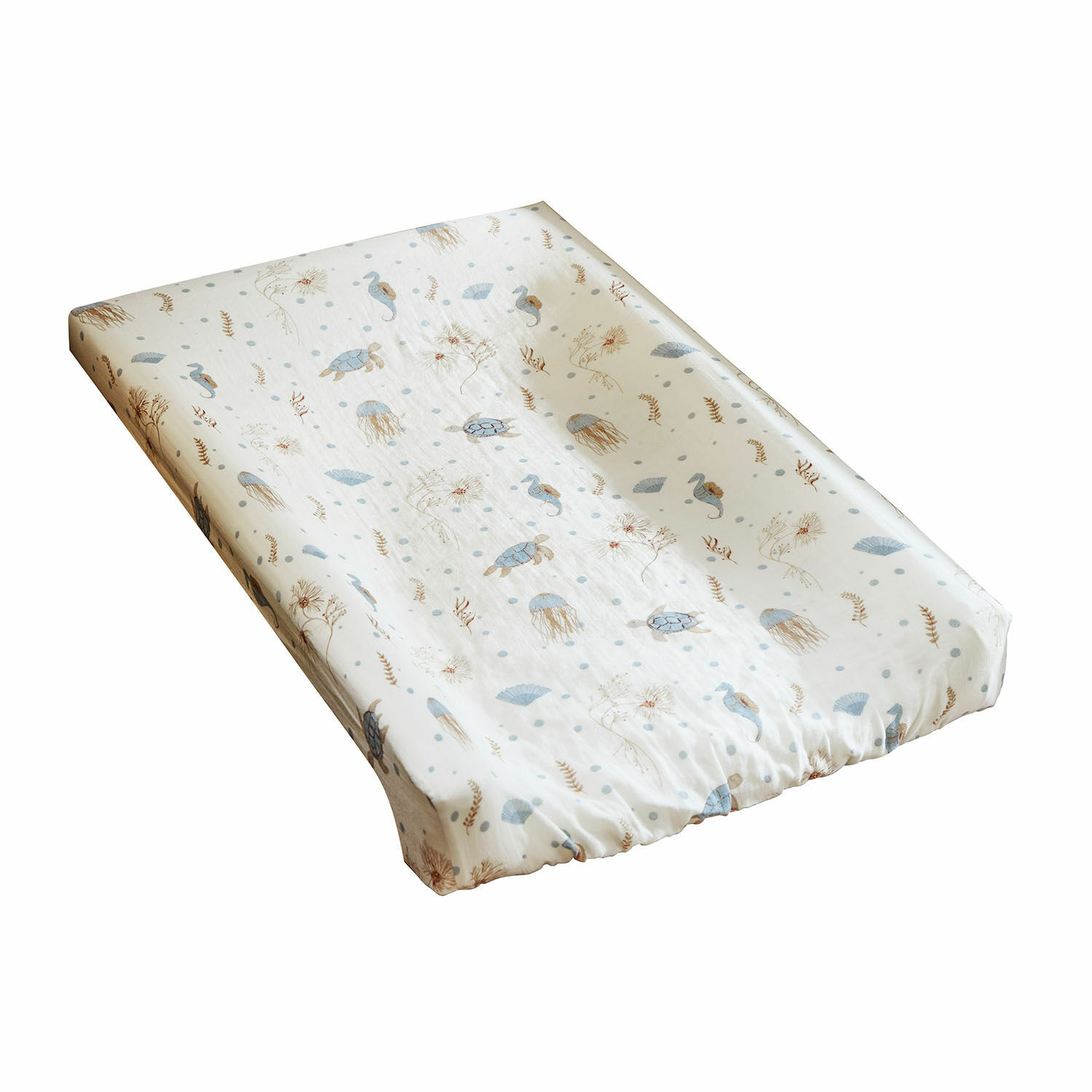 Lenzuolino per fasciatoio Tinkertop Copertura per materassino fasciatoio in cotone con motivo marino di tartarughe e meduse azzurre