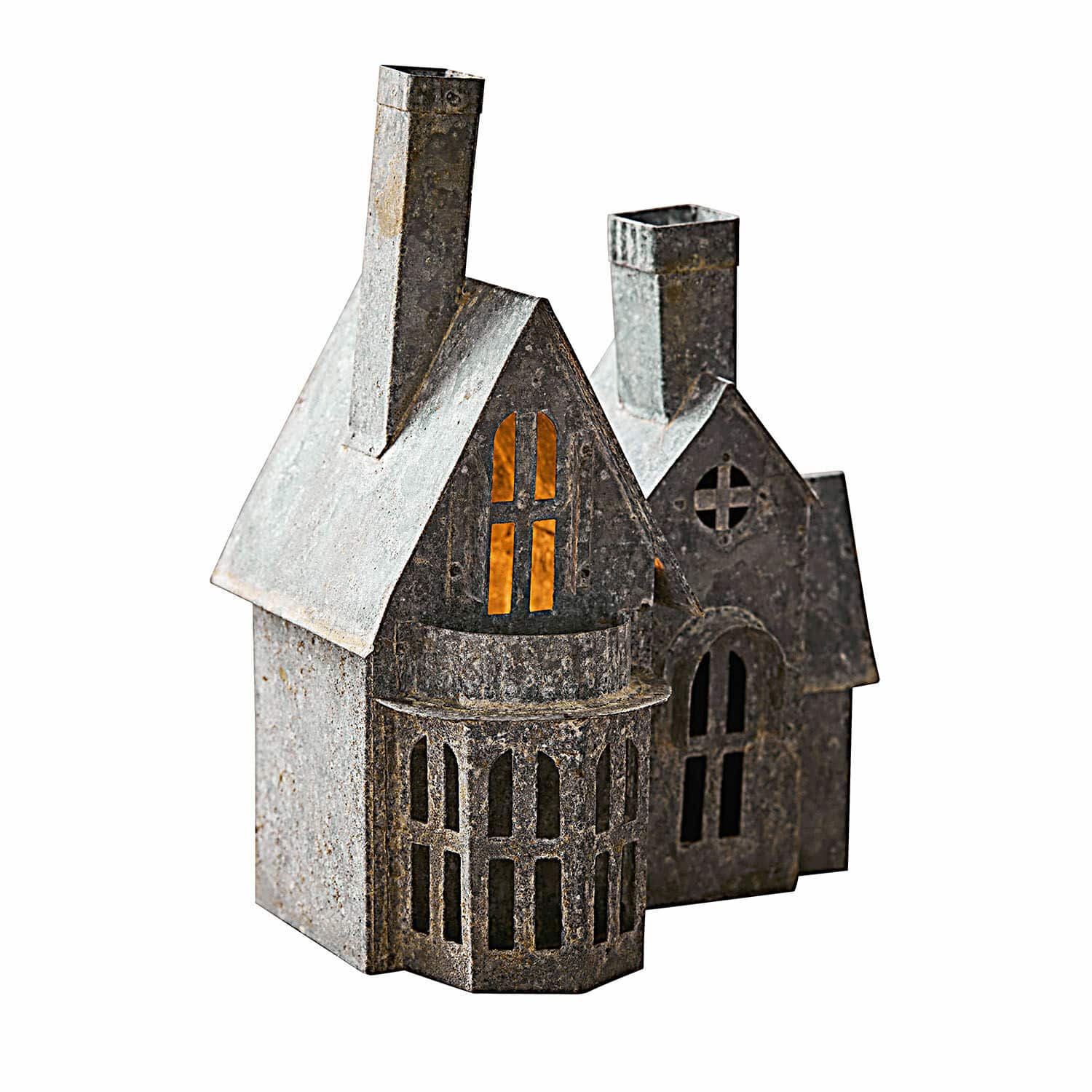 Casetta decorativa Lanoux Decorazione casa vintage in metallo grigio con luce, elemento decorativo per interni e giardino