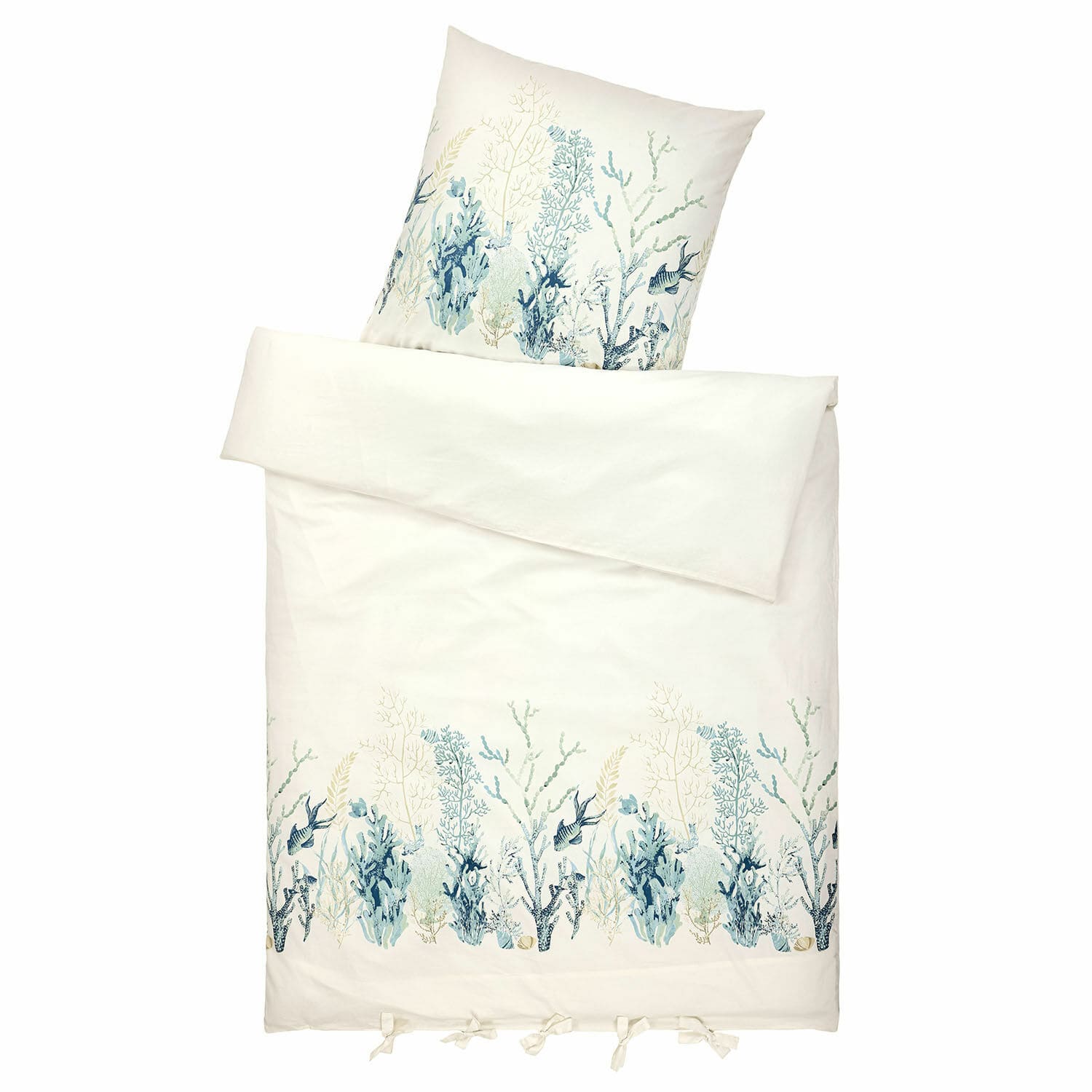 Biancheria da letto Grosmagny Biancheria da letto in cotone color ecru con motivo di piante marine e pesci, decorativa e comoda