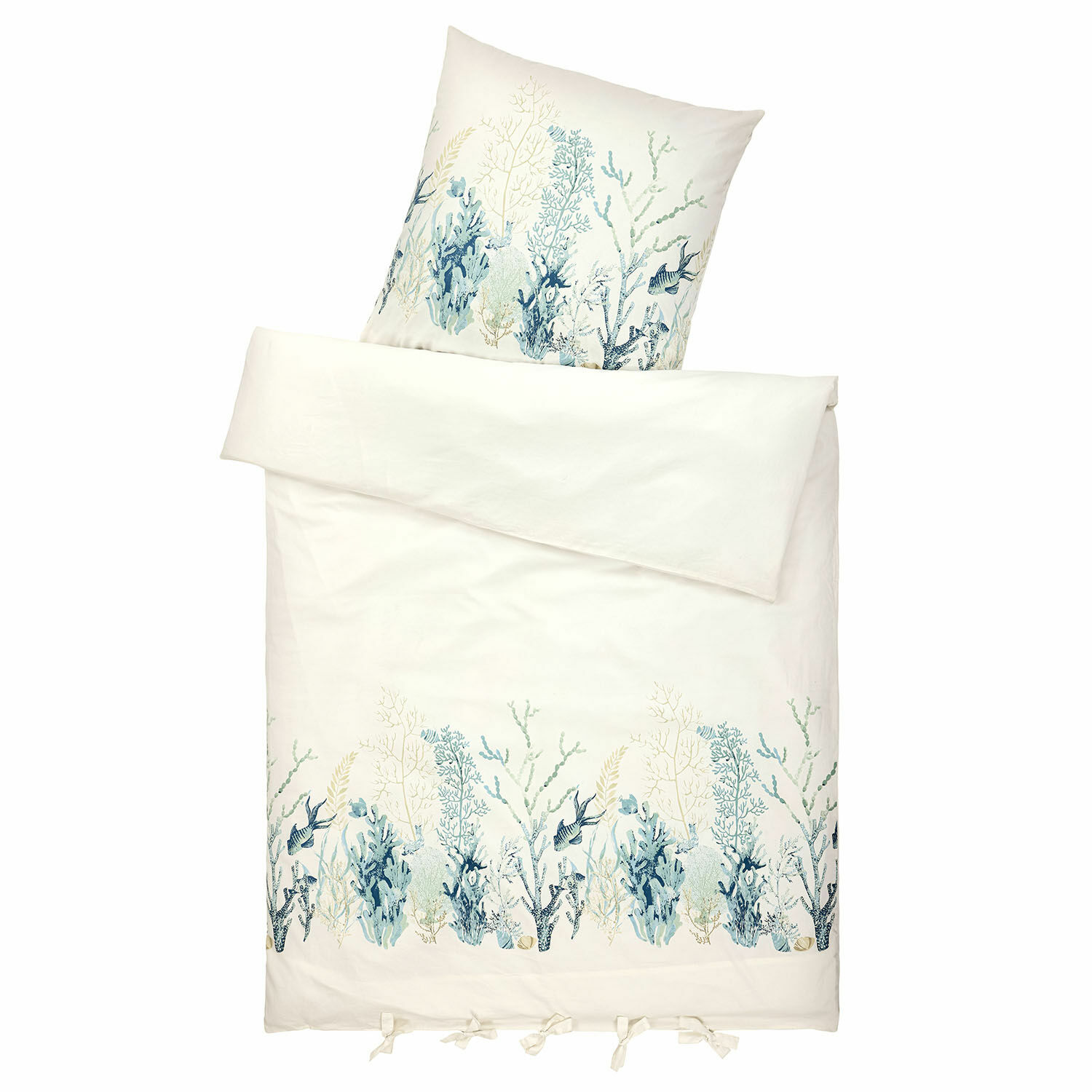 Biancheria da letto Grosmagny Biancheria da letto in cotone color ecru con motivo di piante marine e pesci, decorativa e comoda