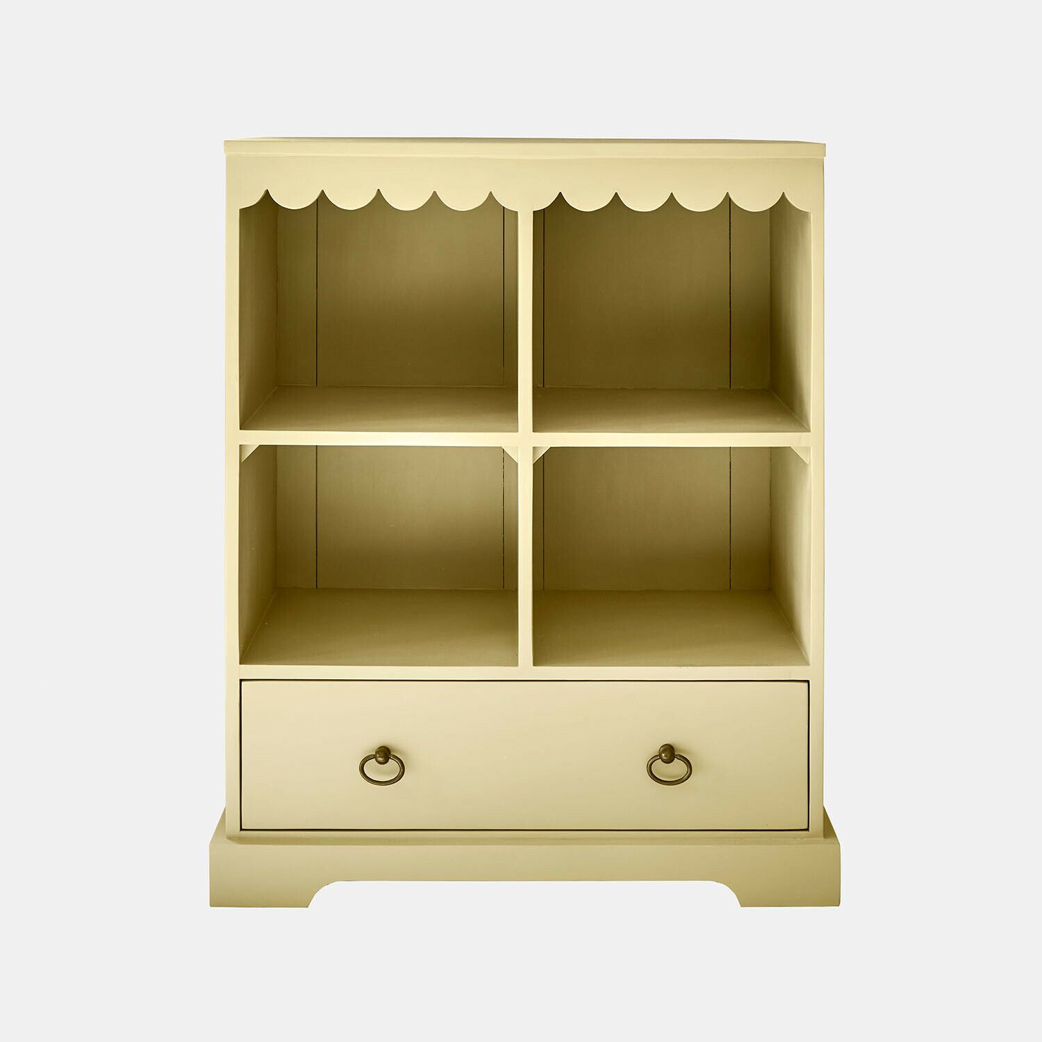 Scaffale per bambini Frollin Mobile in legno beige con quattro scomparti e un cassetto, soluzione salvaspazio per soggiorno