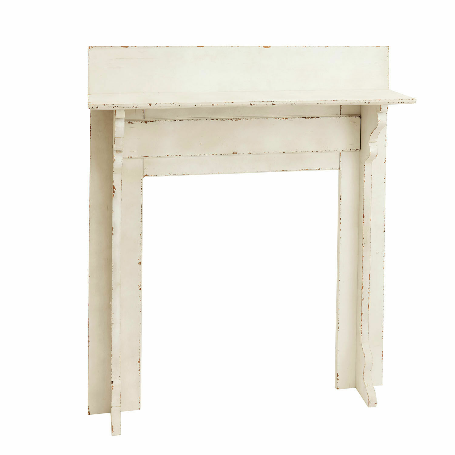 Consolle caminetto Cessieu Cornice camino in legno bianco con finitura invecchiata per decorazione d'interni