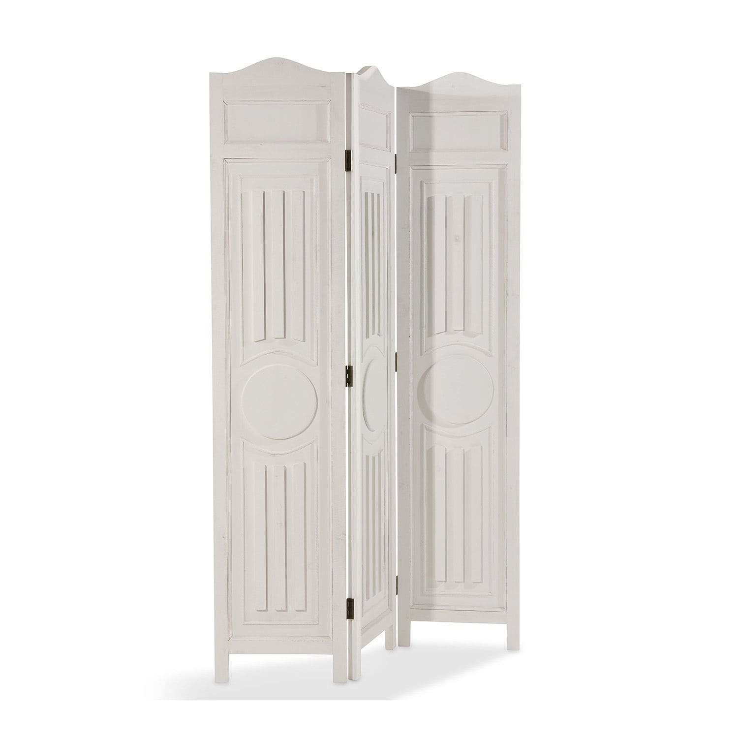 Paravento Perineau Paravento in legno bianco con pannelli decorativi, mobile pratico per arredare interni