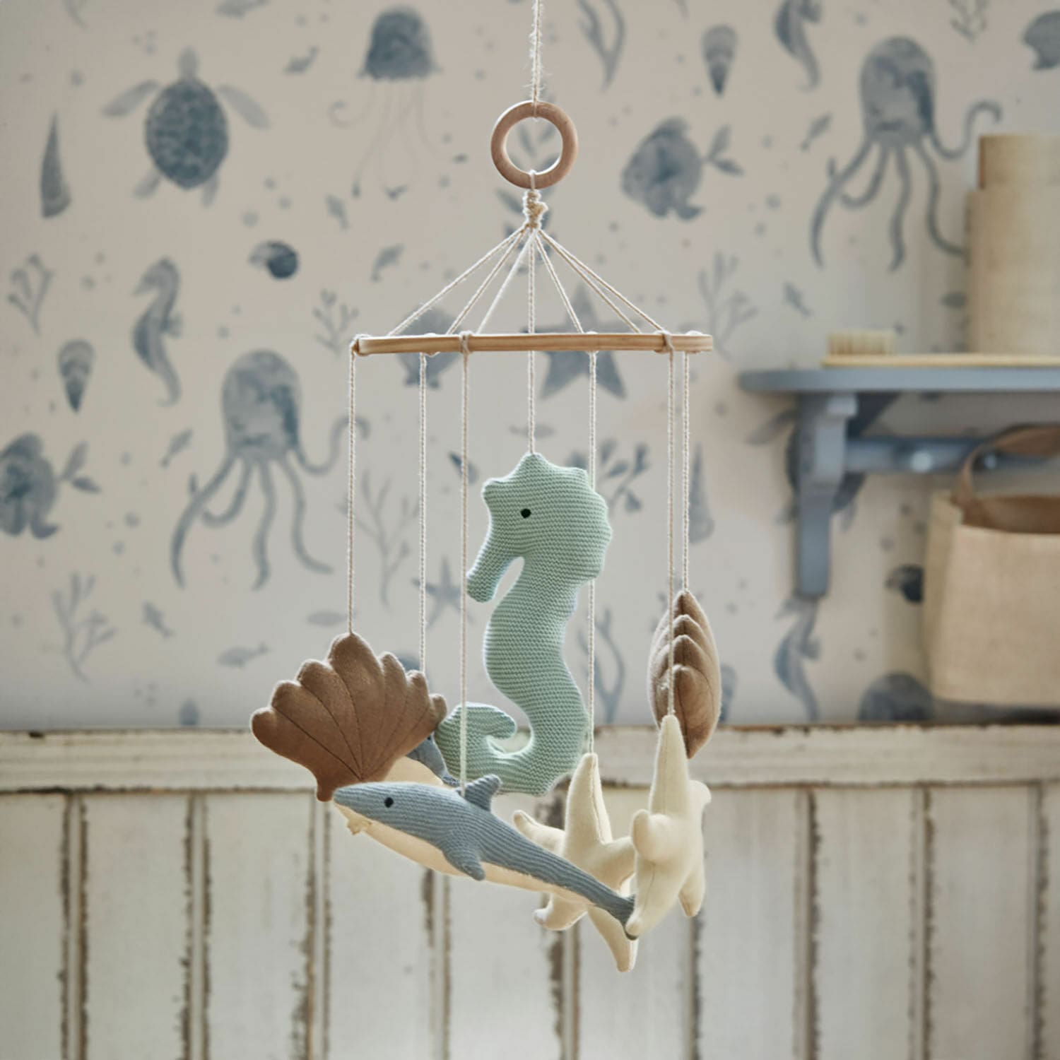 Scacciapensieri Twinkledream Giostrina in legno con morbidi animali marini in colori pastello per cameretta