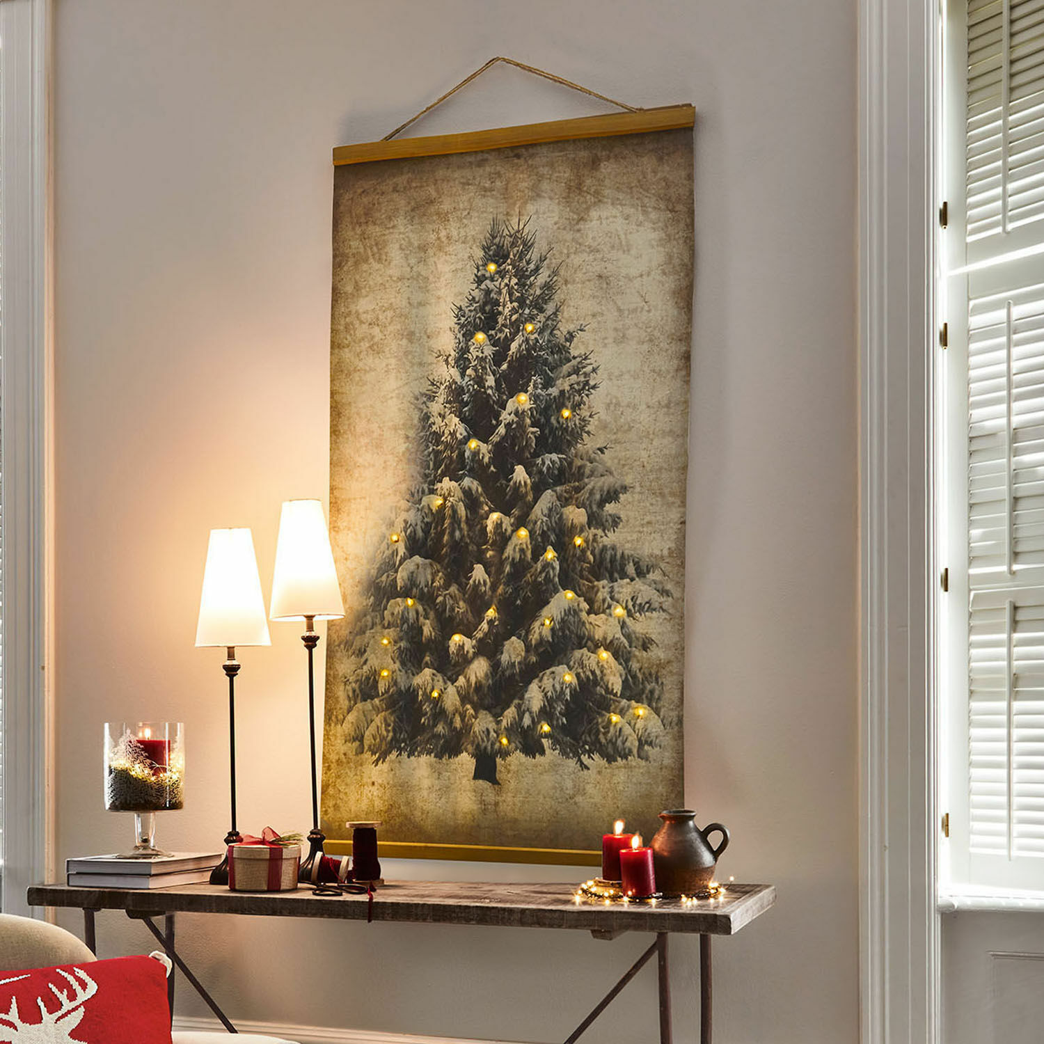 Stampa con luci a LED Gussers Quadro decorativo da parete con albero di Natale e luci LED calde in stile vintage per soggiorno