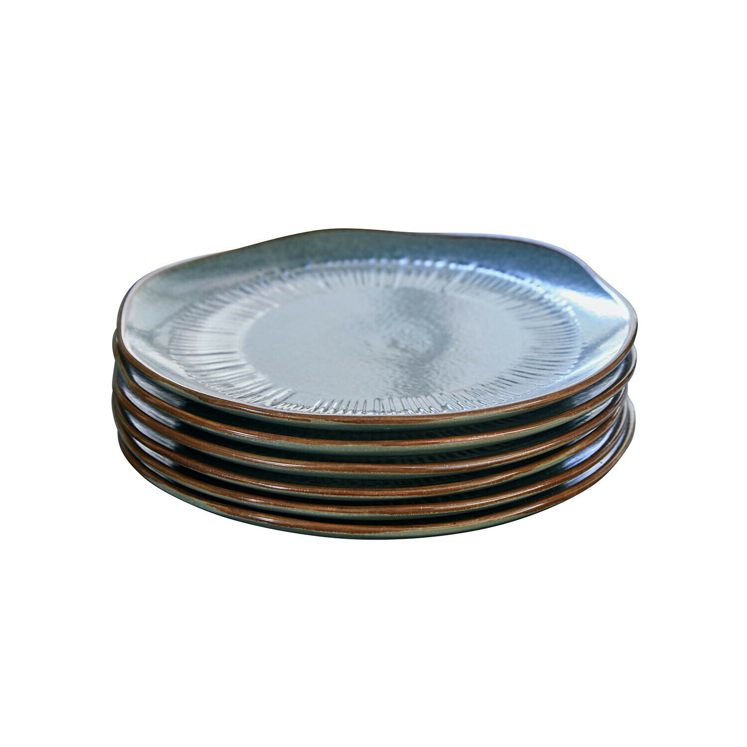 Set di 6 piattini Périers Set di sei piatti in ceramica blu e marrone per servire i pasti