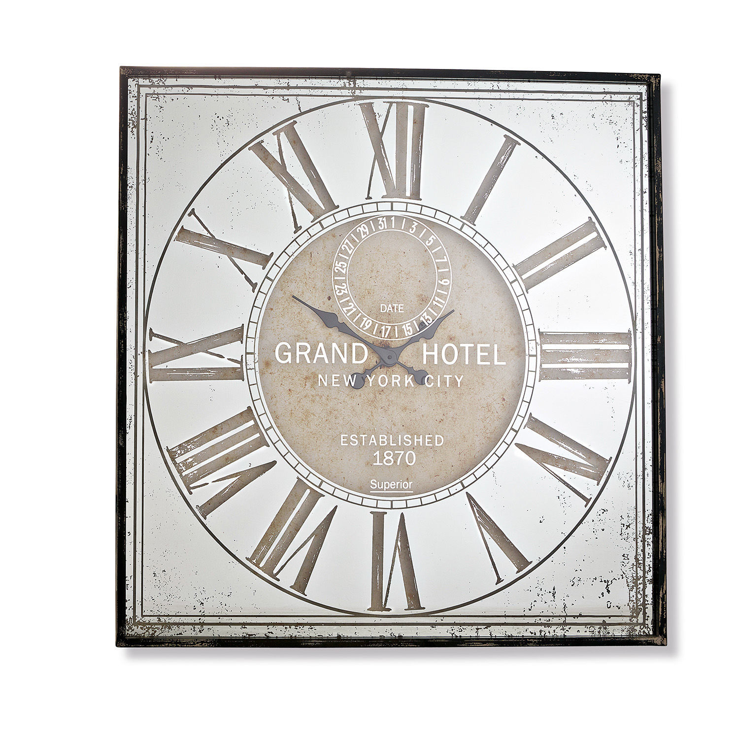 Orologio Mirads Orologio da parete quadrato Grand Hotel con numeri romani e quadrante bianco invecchiato
