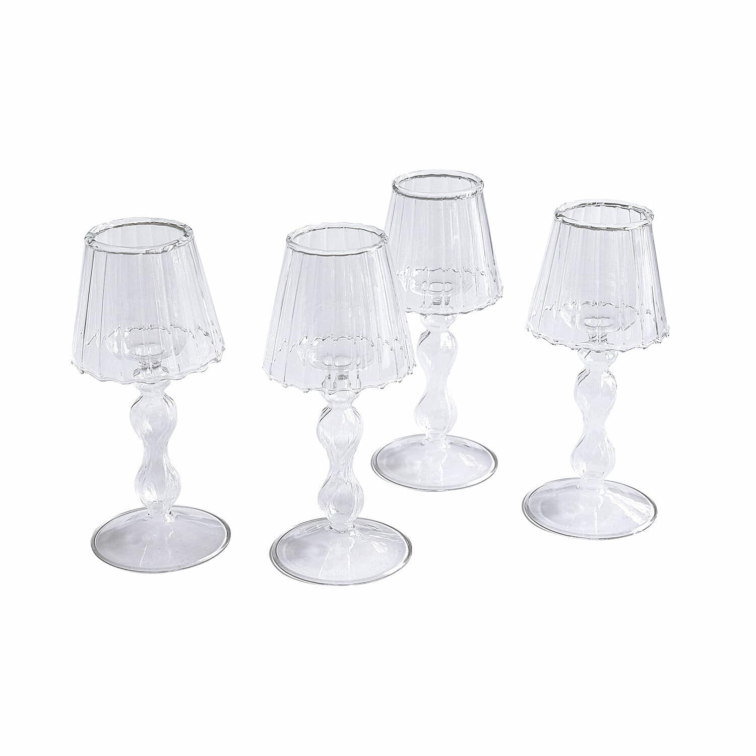 Set di 4 portacandele Jouval Set di quattro lanterne trasparenti in vetro con base decorativa per decorazione d'interni