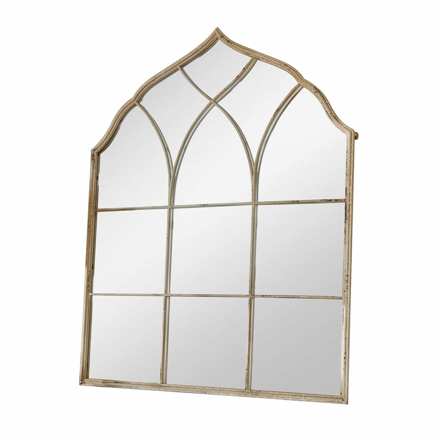 Specchio Jean-Pierre Specchio da parete con cornice in metallo color oro antico, forma decorativa e suddivisioni
