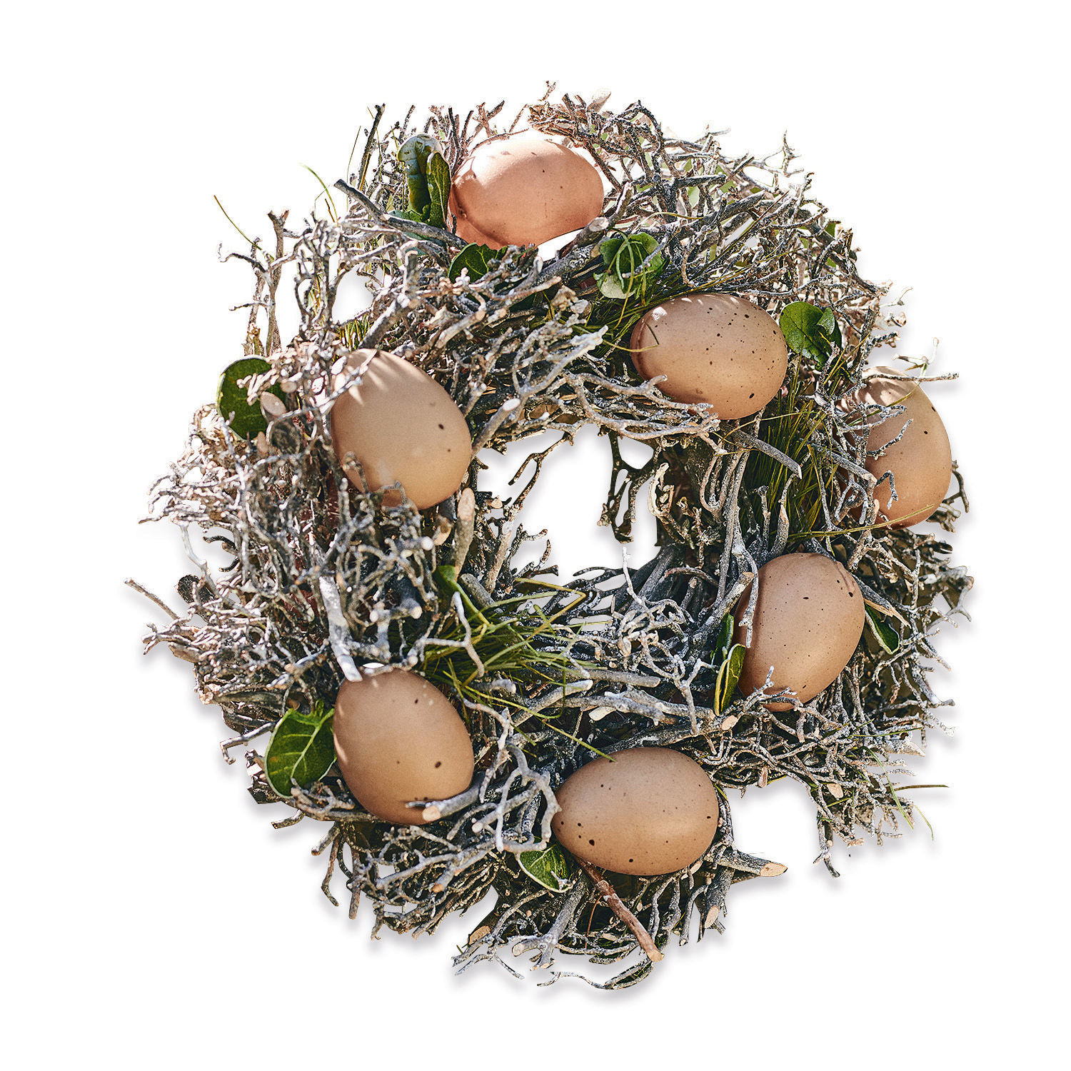 Ghirlanda con uova Contreur Corona decorativa di rami con uova marroni, materiale naturale, decorazione pasquale
