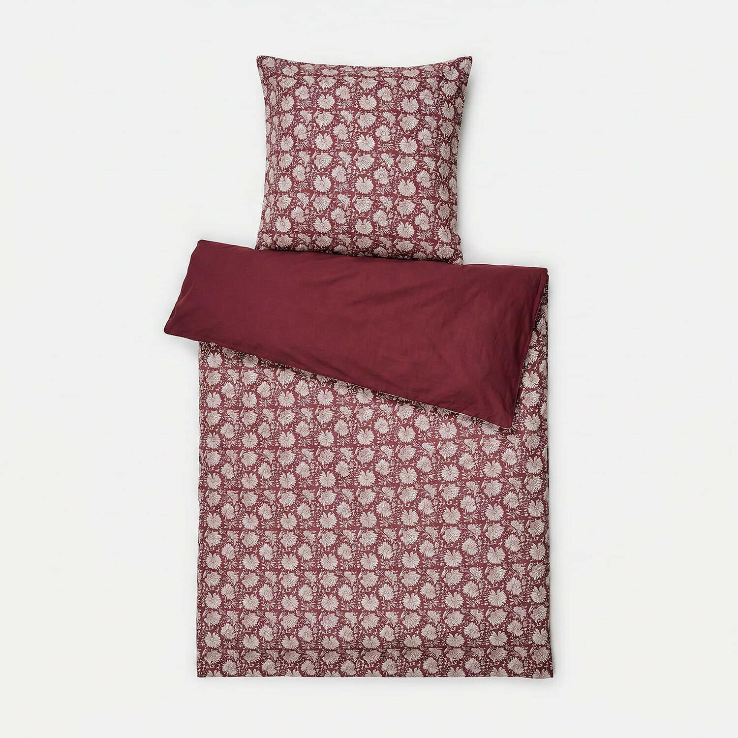 Biancheria da letto Jouvenay Lenzuola in cotone bordeaux con motivo floreale e retro tinta unita, set per camera da letto