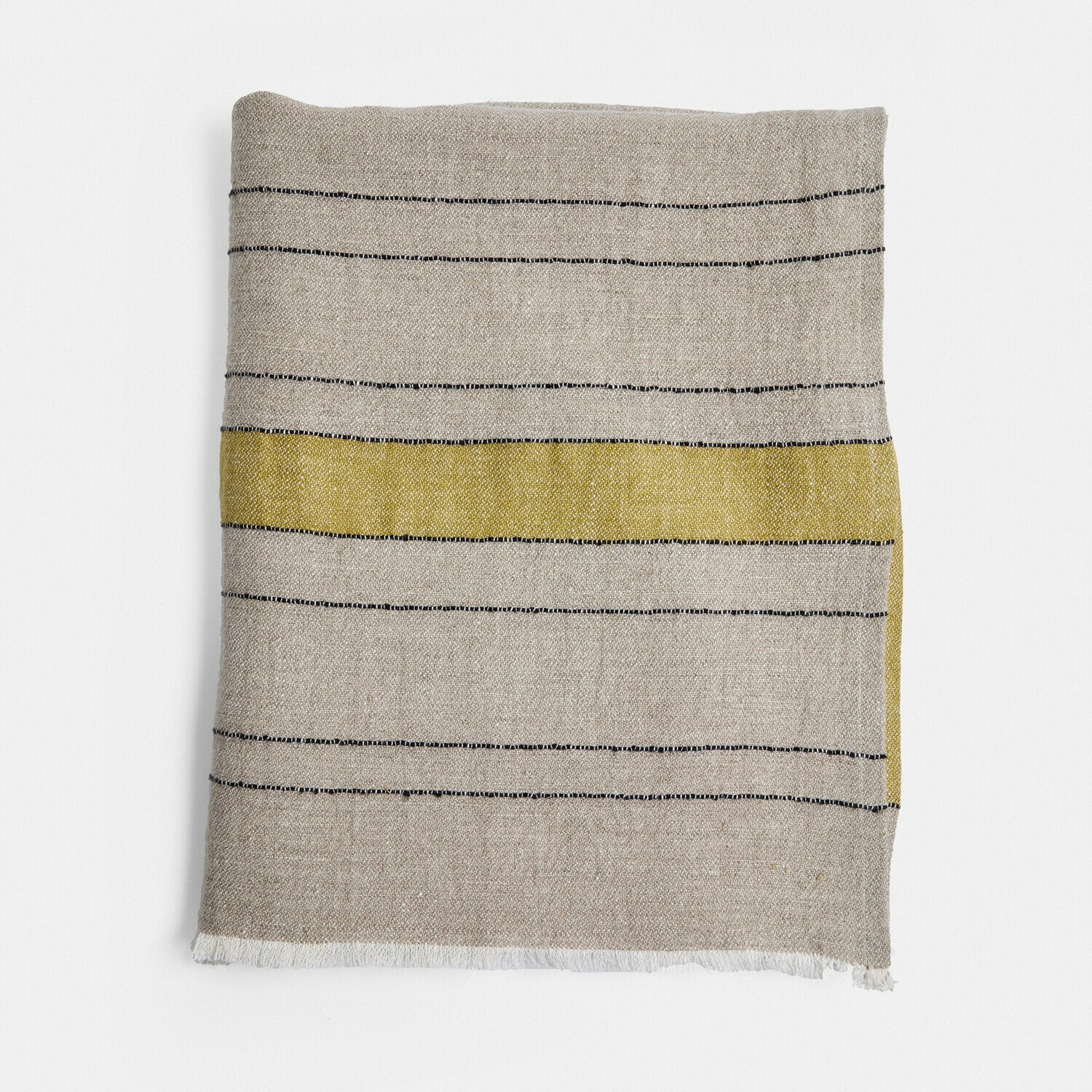Coperta Brisalda Coperta in lino beige con righe nere e gialle, tessuto morbido e decorativo per la casa
