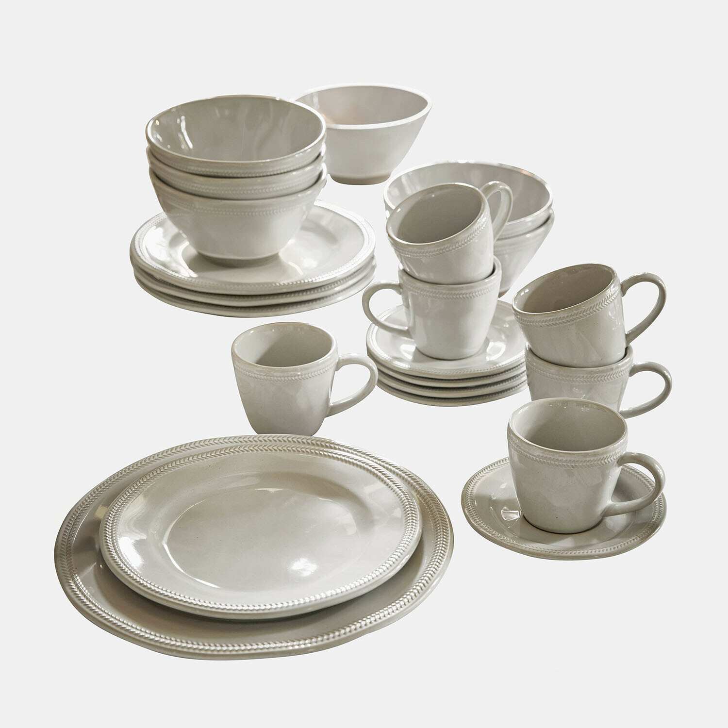 Set di 30 stoviglie Norrvik Servizio di piatti in porcellana bianca con piatti, tazze e ciotole con delicata decorazione