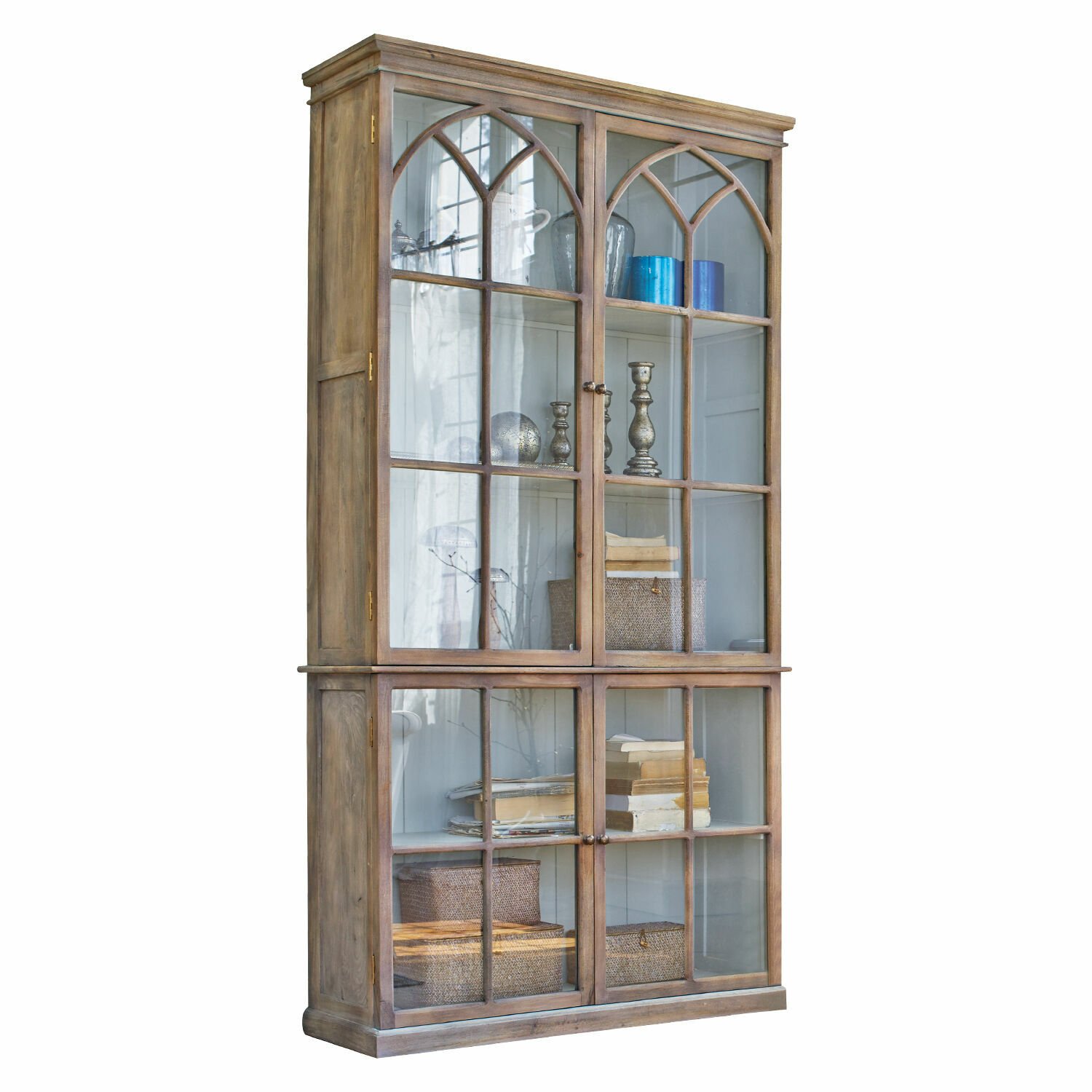 Credenza Garrard Vetrina alta in legno con ante in vetro e ripiani per libri e decorazioni