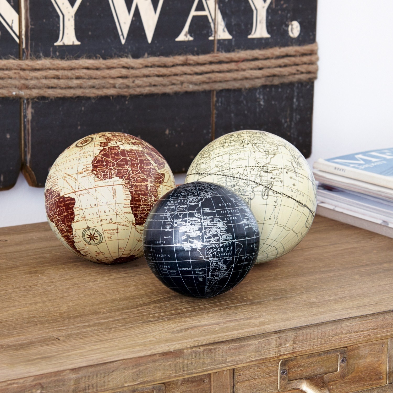 Set di 3 mappamondi decorativi World
