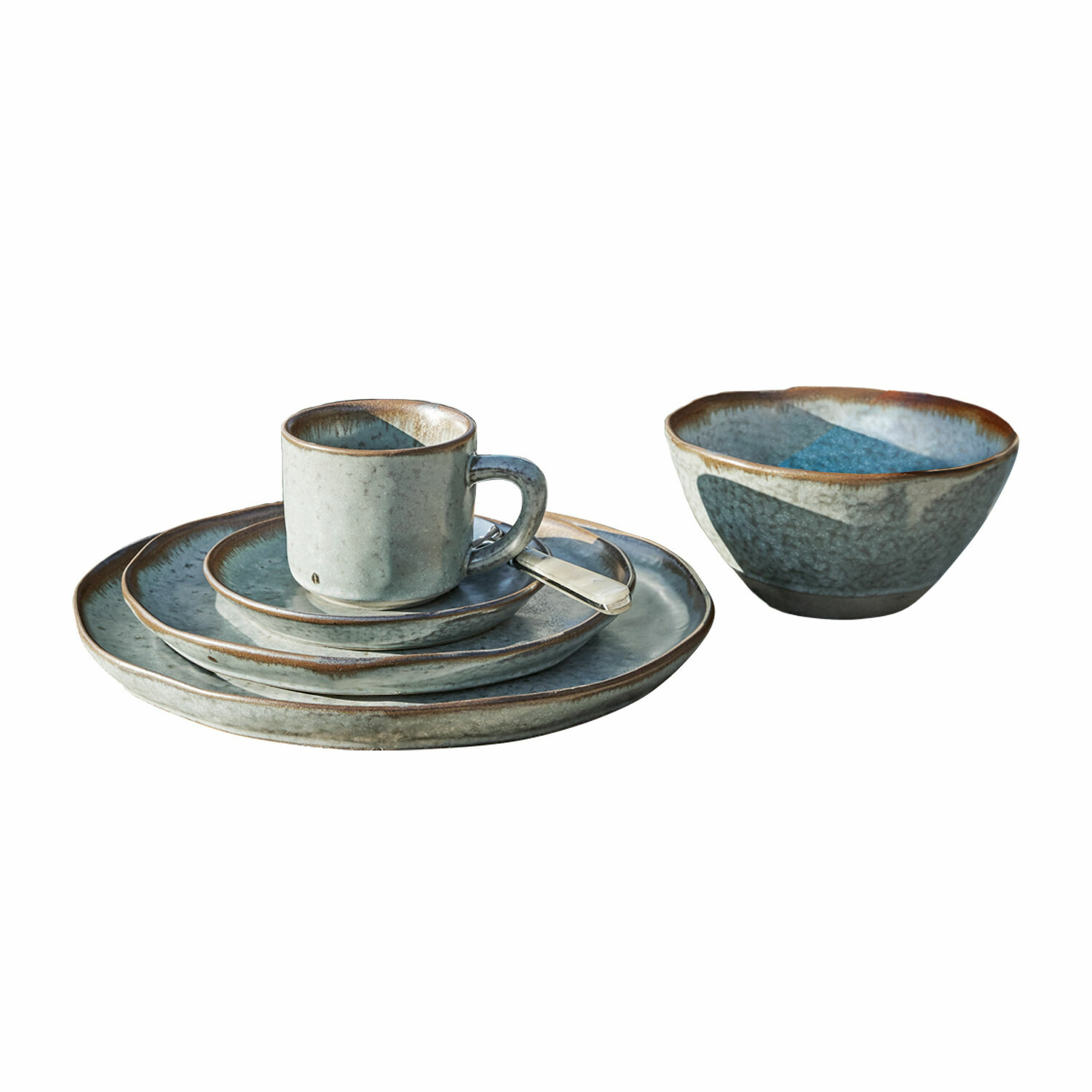 Set di 30 stoviglie Biarré Set di stoviglie in ceramica blu-grigio con tazza, piatti e ciotola coordinata