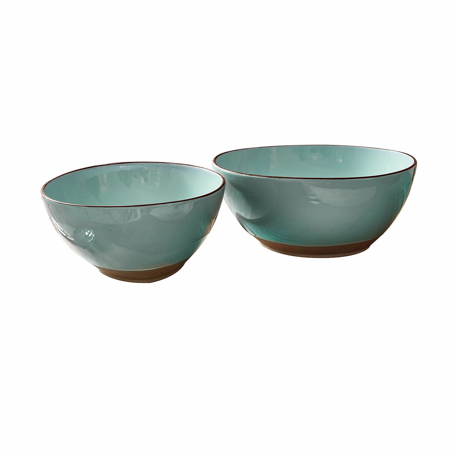 turchese Set di due ciotole per insalata in ceramica turchese Biarritz con base marrone