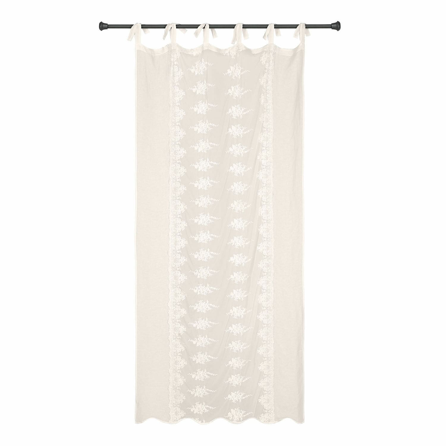 Tenda Valek Tenda beige con motivo ricamato e nastri annodati, decorazione leggera per finestra in tessuto
